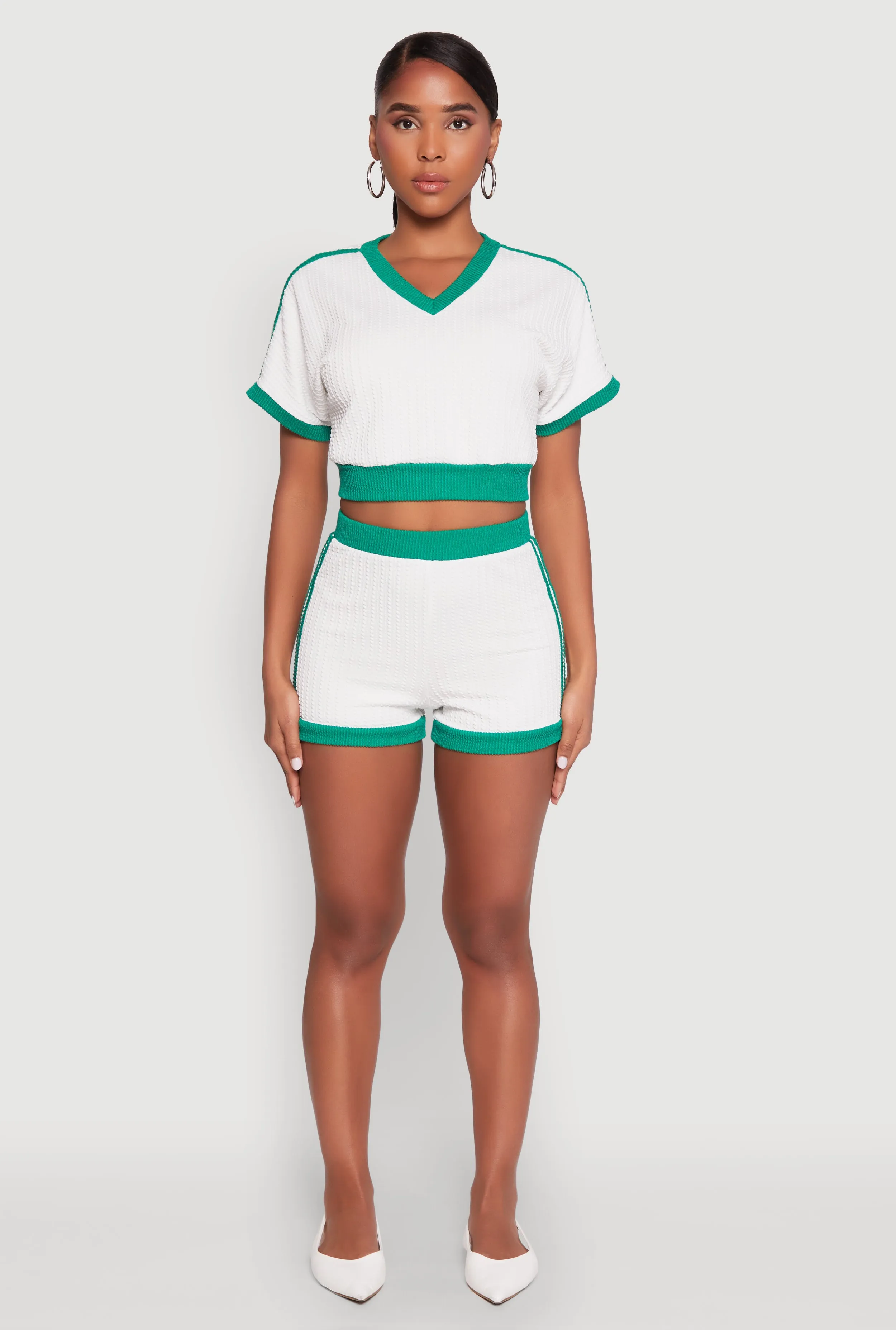 Contrast Trim Varsity Striped Shorts sold by Rainbow