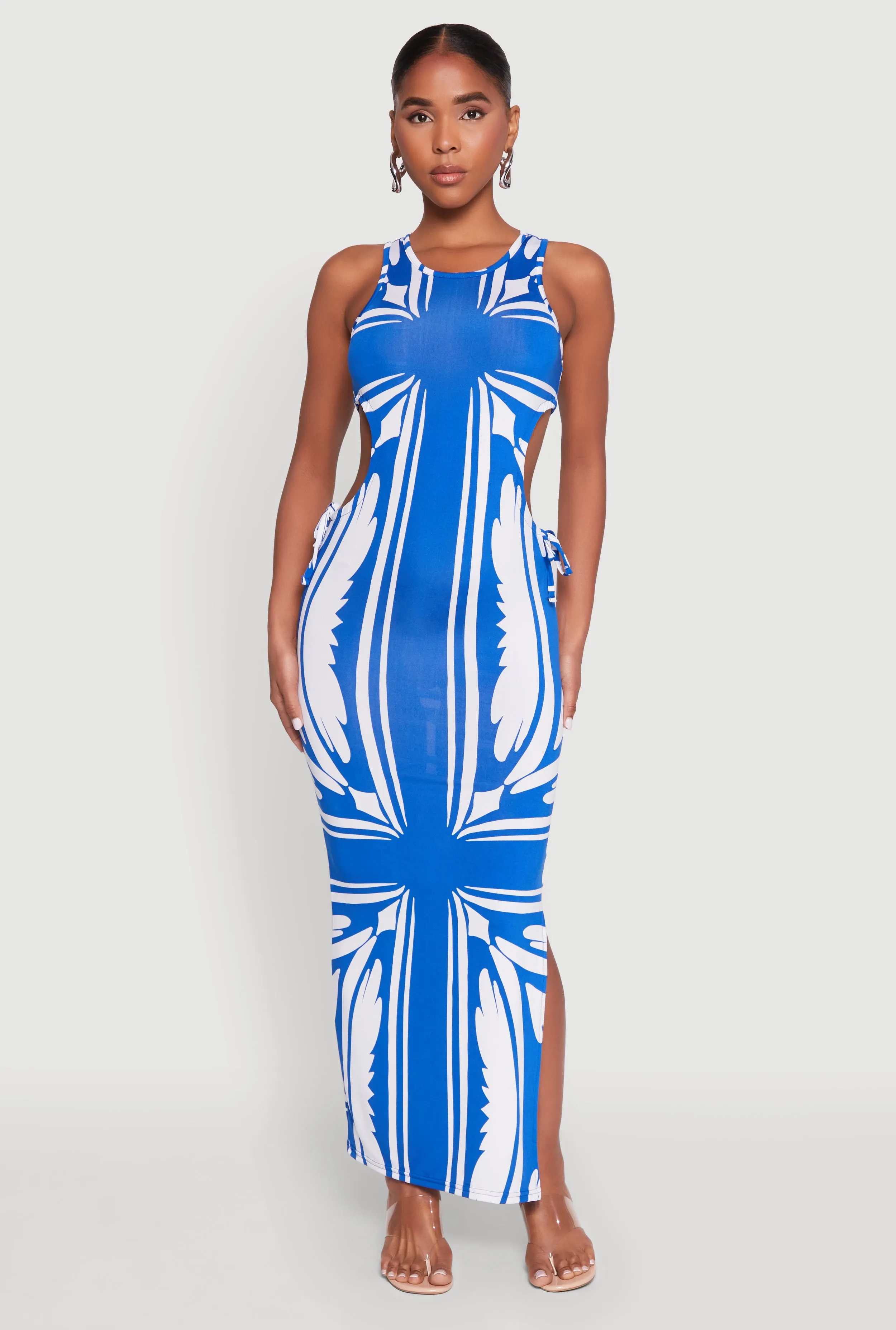 Patterned Drawstring Side Cut Out Maxi Dress sold by Rainbow product image thumbnail 2