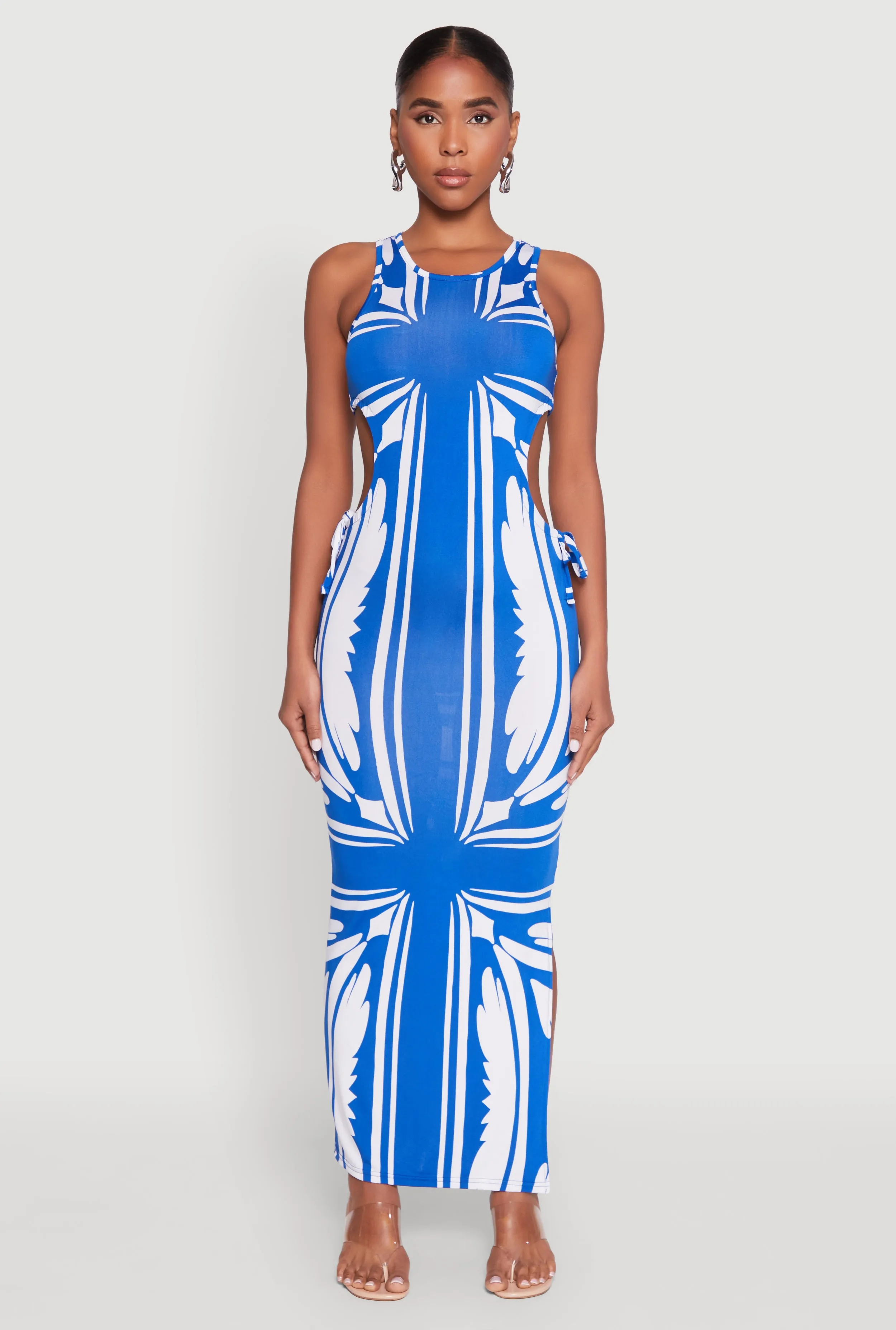Patterned Drawstring Side Cut Out Maxi Dress sold by Rainbow