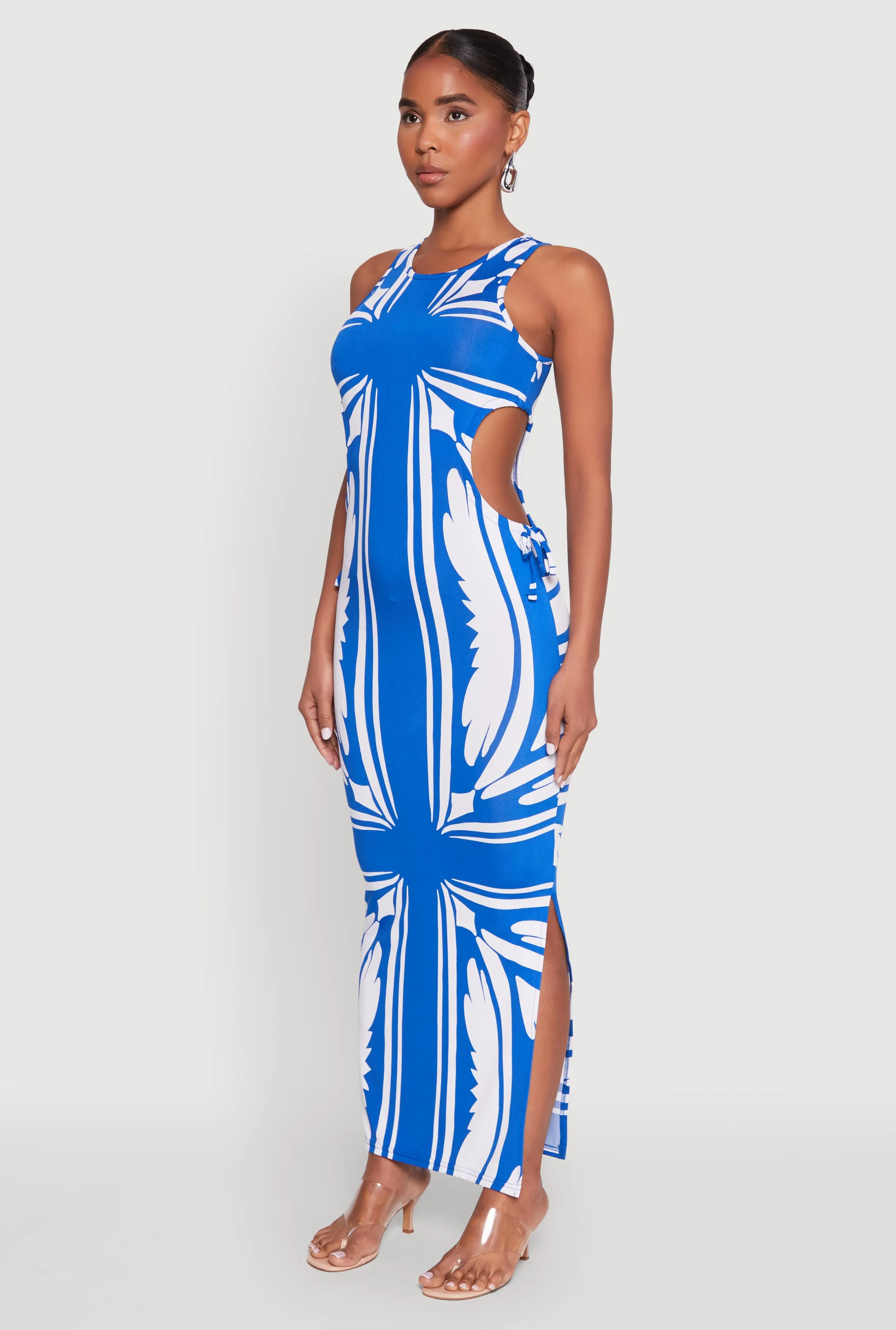 Patterned Drawstring Side Cut Out Maxi Dress sold by Rainbow product image thumbnail 3