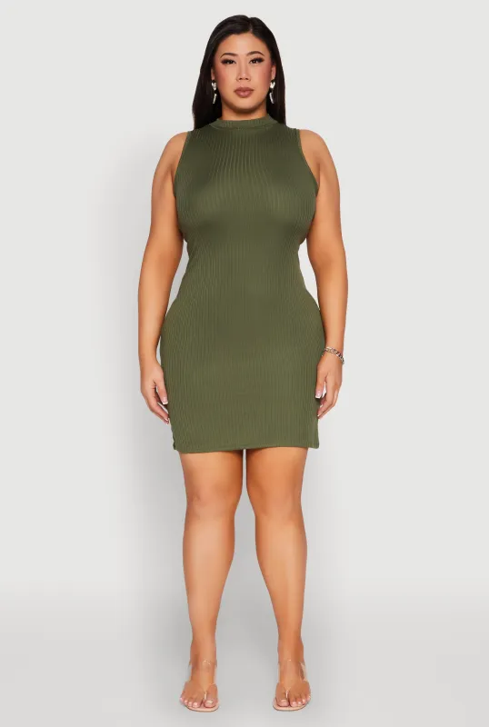 Plus Size Ribbed Knit Mock Neck Tank Dress sold by Rainbow