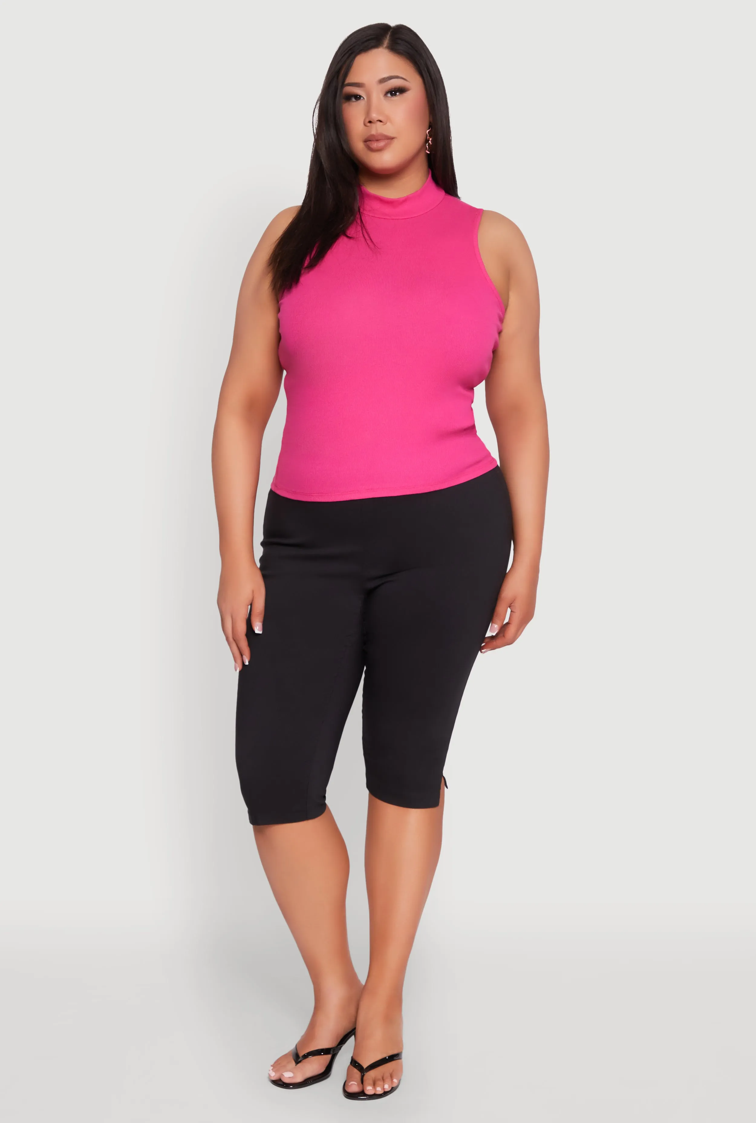 Plus Size Rib Knit Sleeveless Mock Neck Top sold by Rainbow