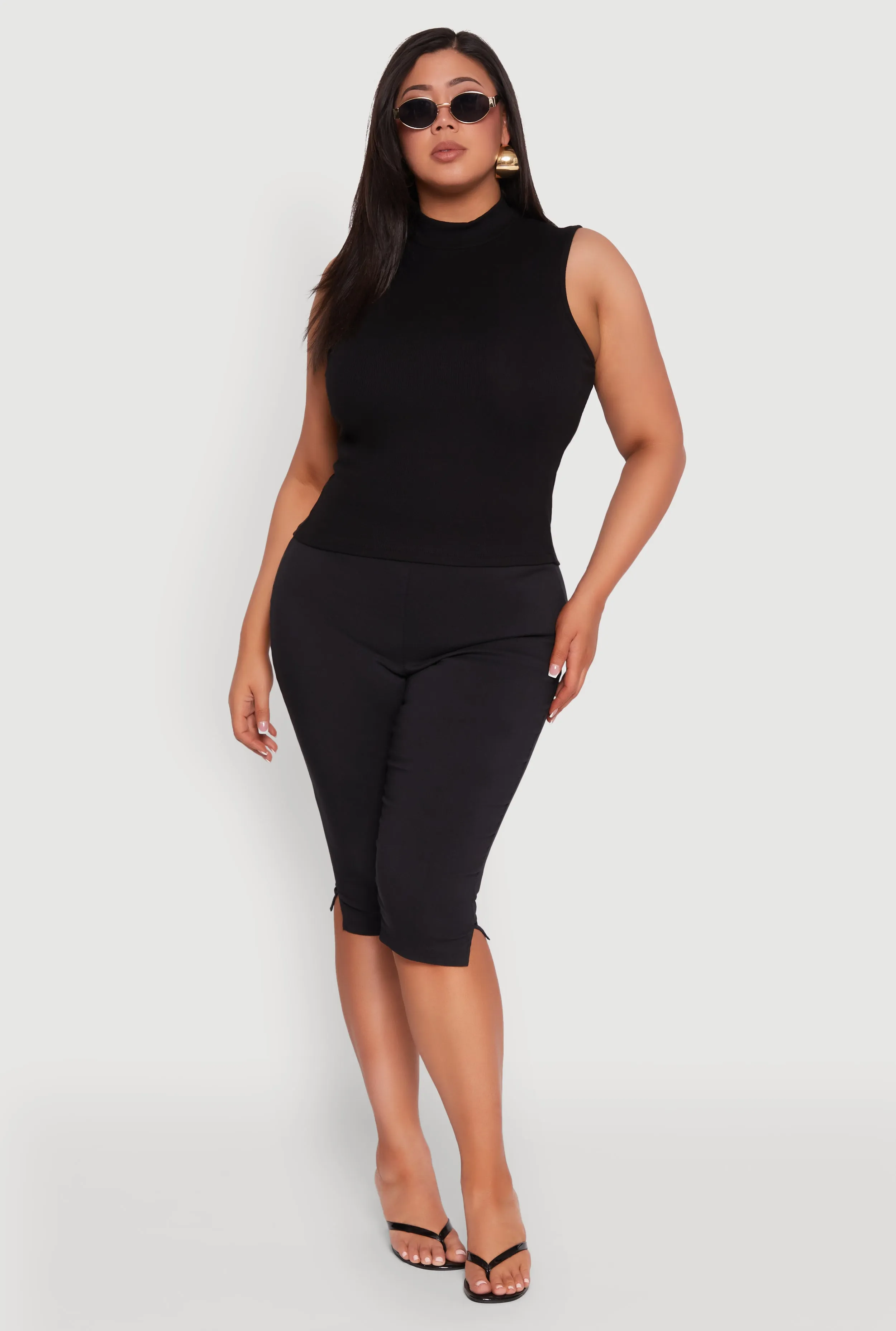 Plus Size Rib Knit Sleeveless Mock Neck Top sold by Rainbow