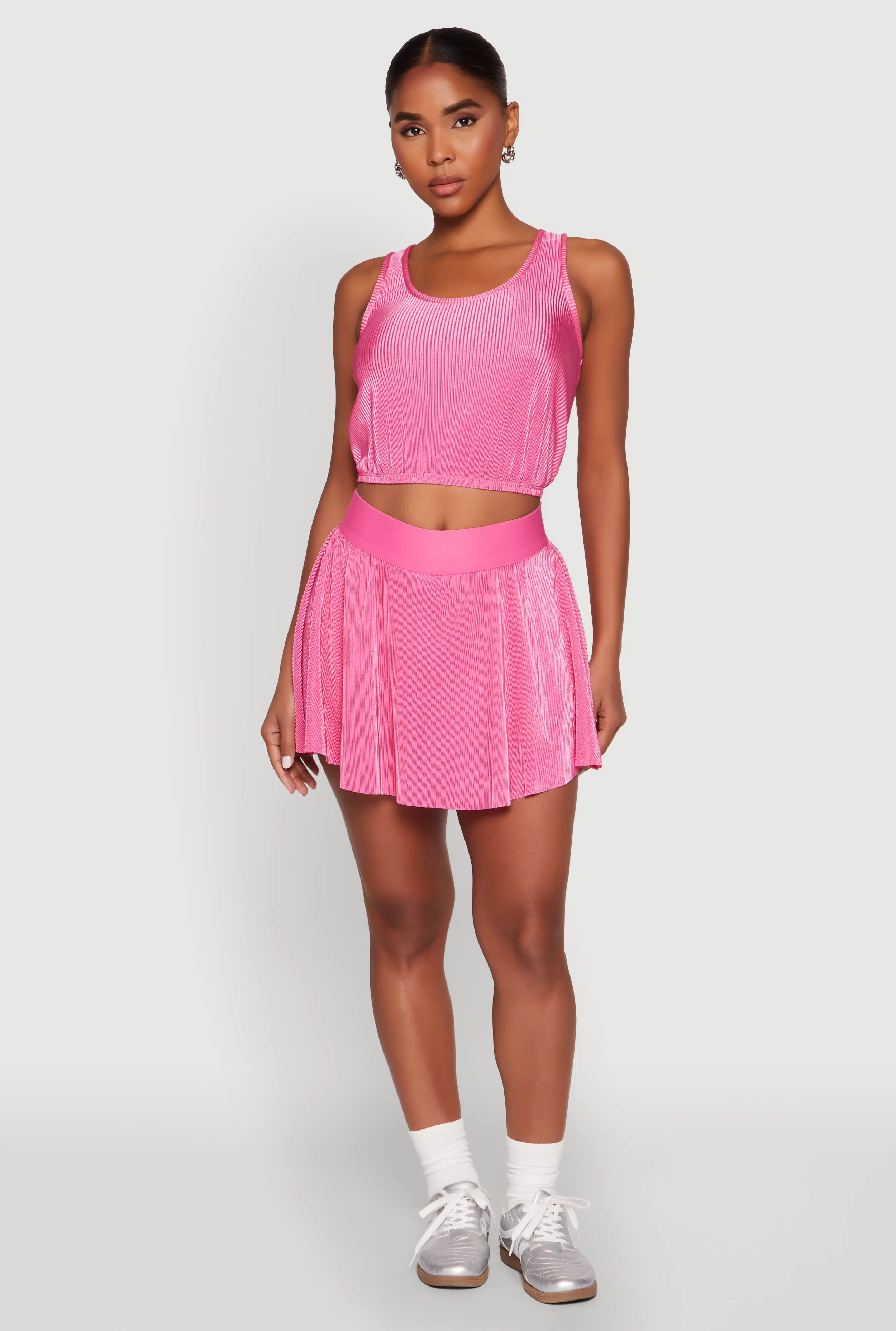 Almost Famous Plisse Lined Skater Skirt sold by Rainbow
