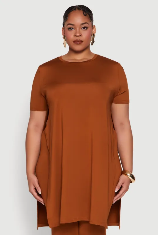 Plus Size Daisy Side Slit Crew Neck Tunic Top sold by Rainbow