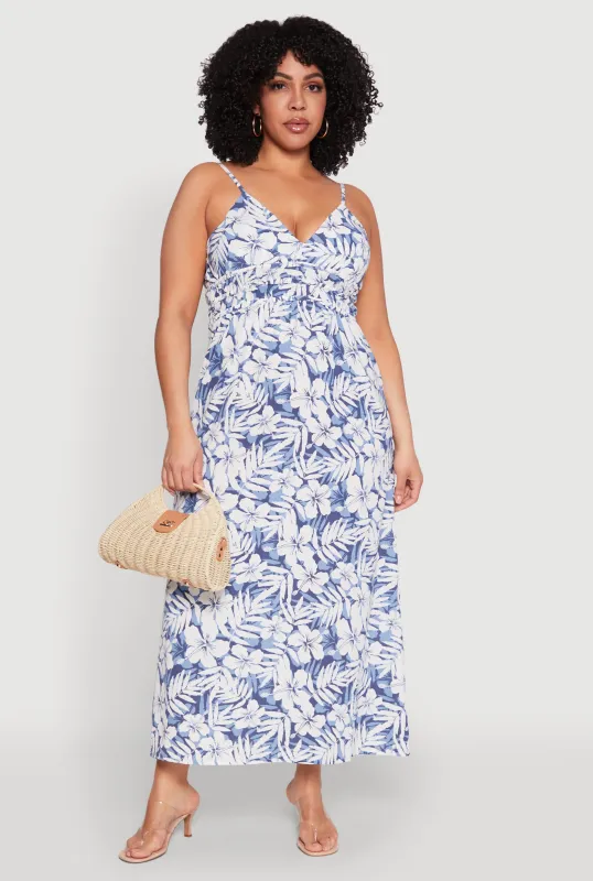Plus Size Tropical Print Empire Waist Maxi Dress sold by Rainbow