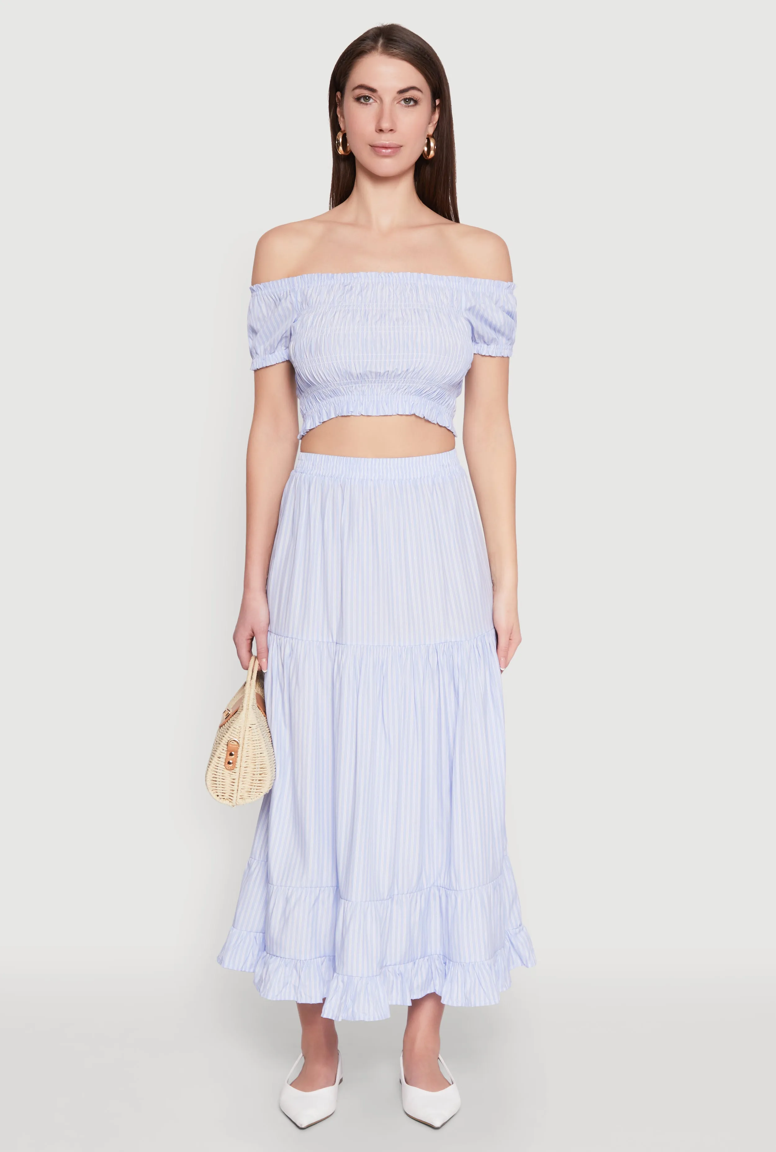 Almost Famous Pinstripe Tiered Skirt sold by Rainbow