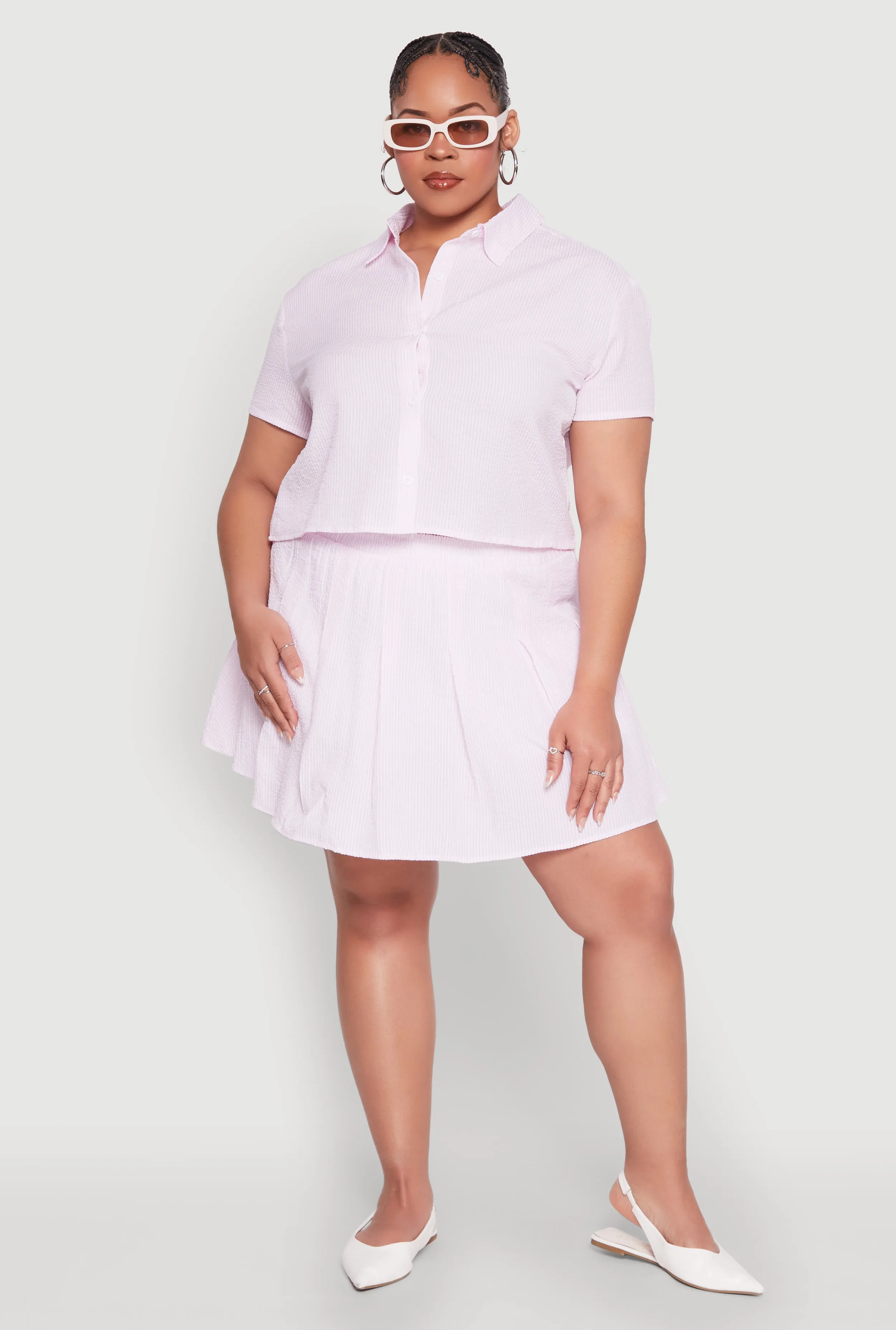 Plus Size Almost Famous Striped Seersucker Pleated Skirt sold by Rainbow