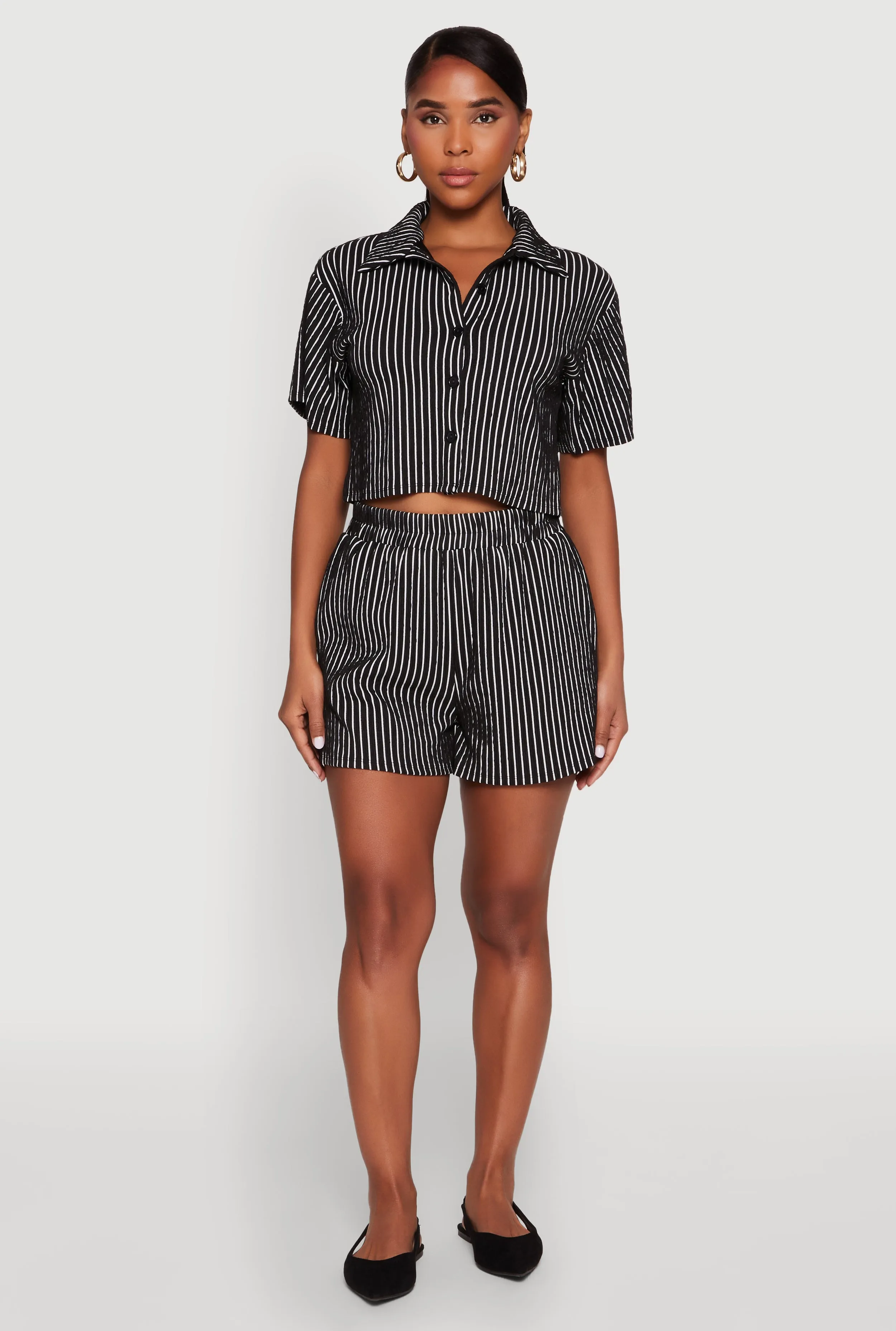 Textured Knit Striped Cropped Shirt sold by Rainbow product image thumbnail 2