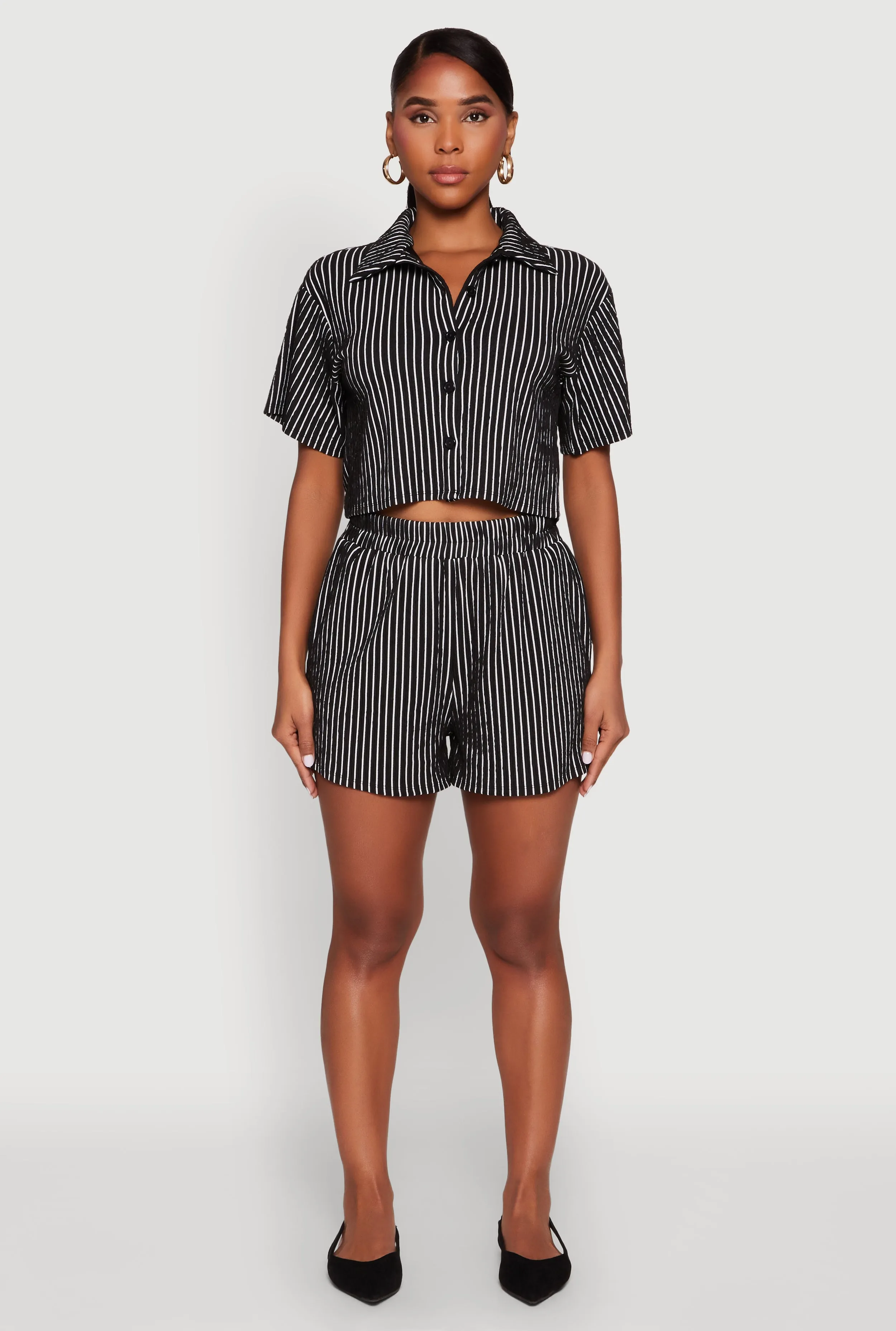 Textured Knit Striped Cropped Shirt sold by Rainbow product image thumbnail 3