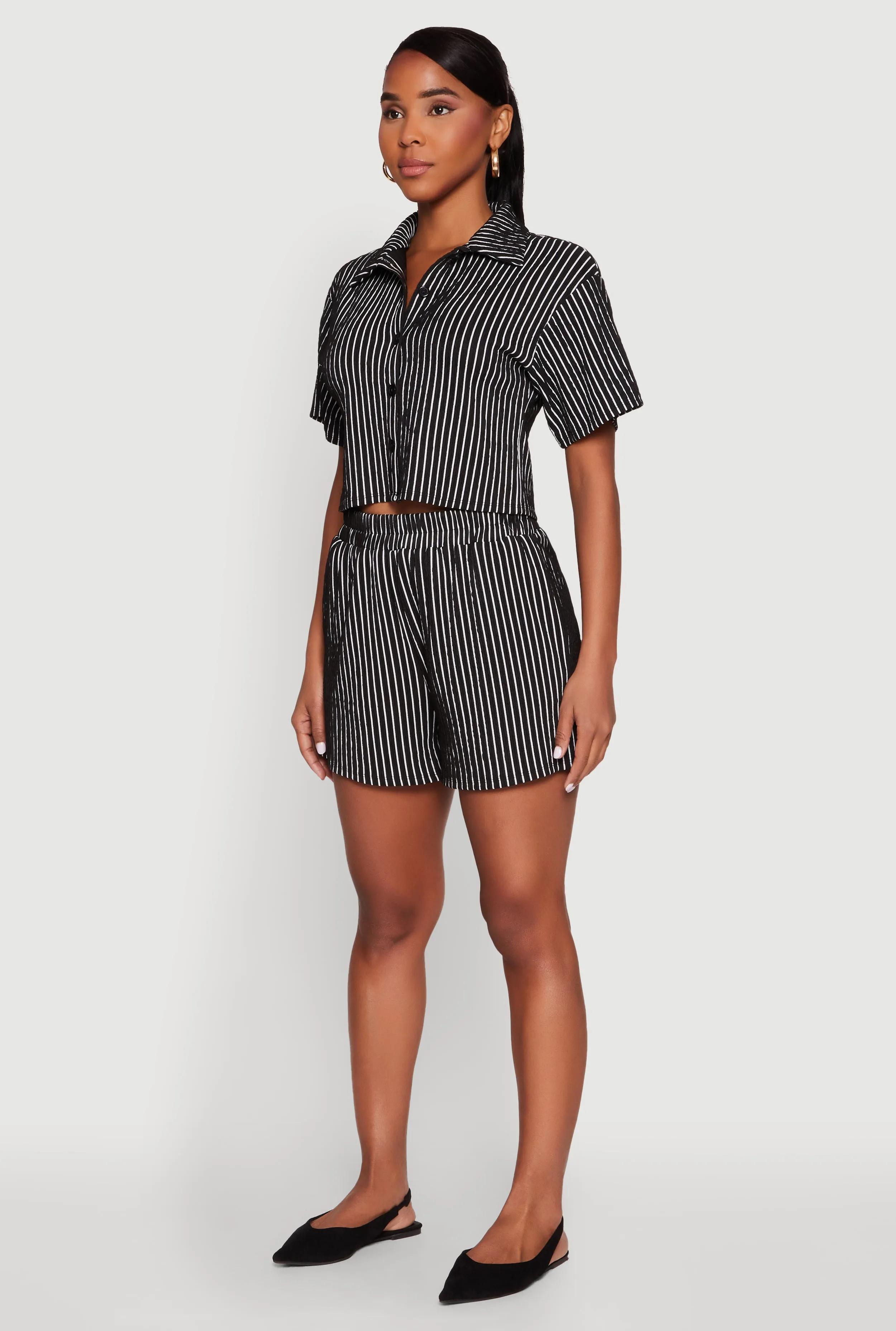 Textured Knit Striped Cropped Shirt sold by Rainbow product image thumbnail 5