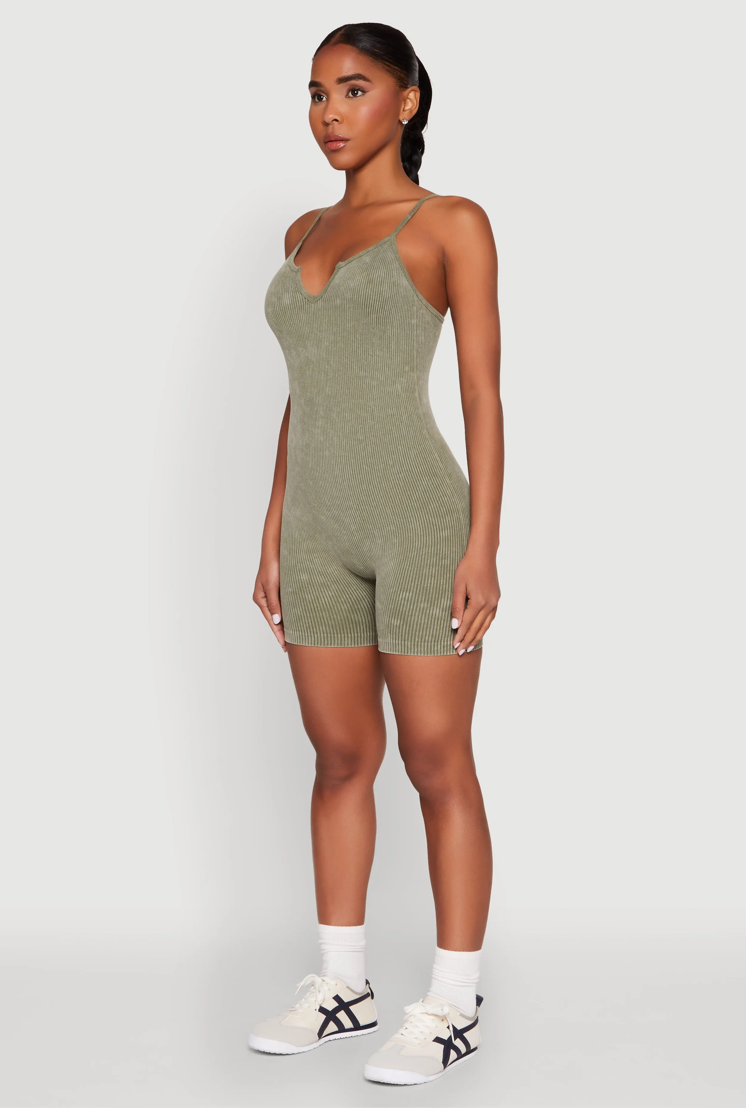 Mineral Wash Ribbed Knit Cami Romper sold by Rainbow product image thumbnail 3