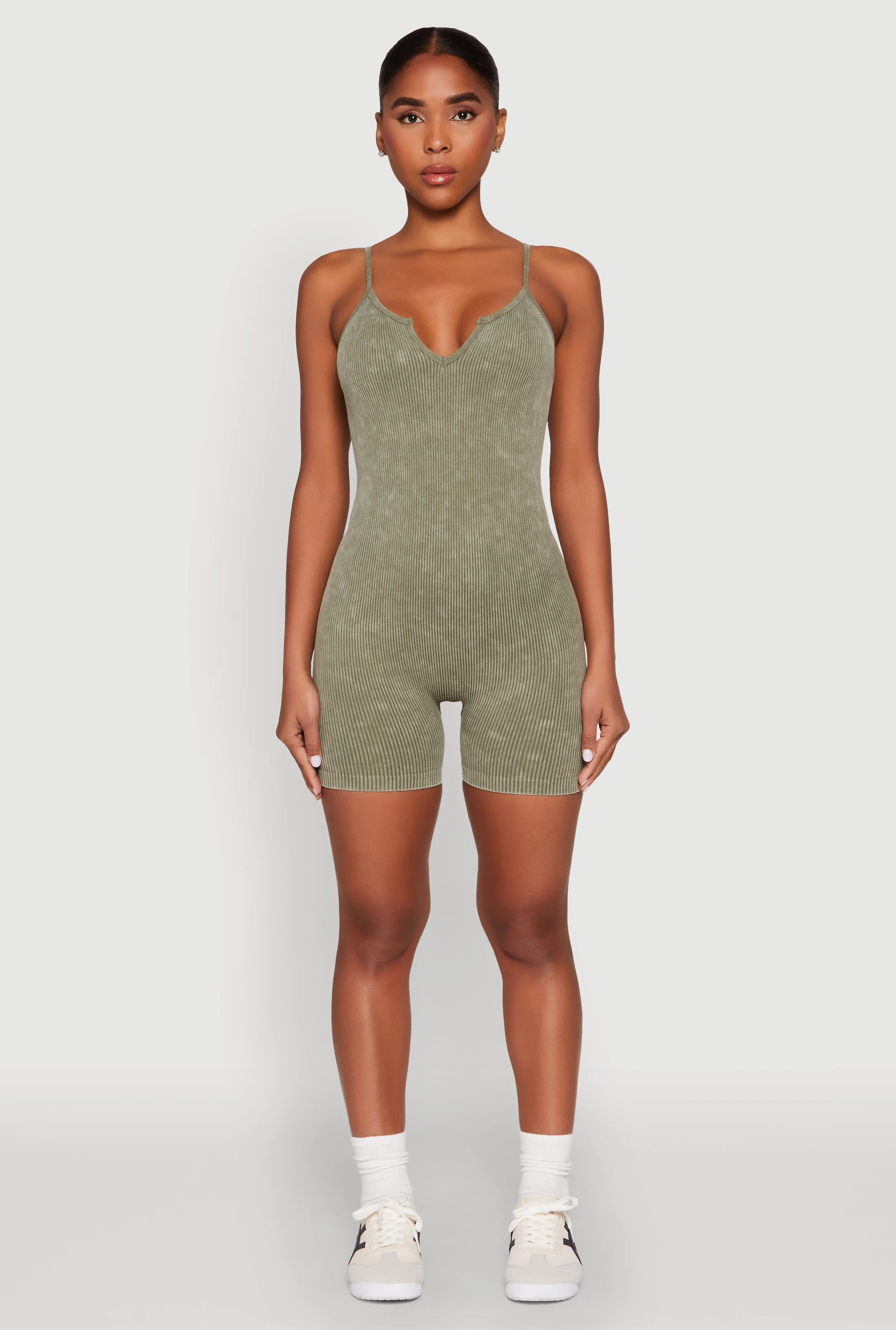 Mineral Wash Ribbed Knit Cami Romper sold by Rainbow product image thumbnail 2