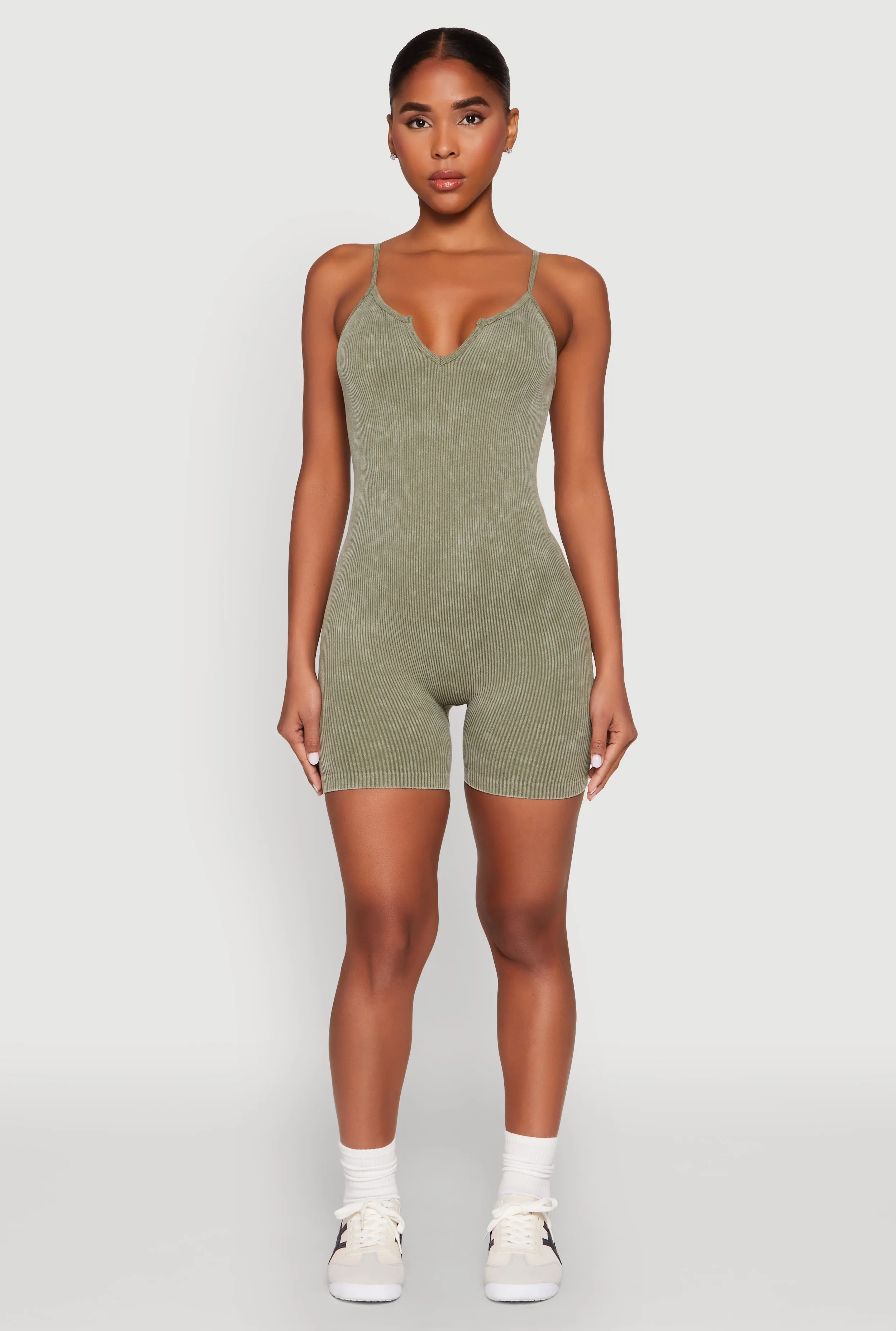 Mineral Wash Ribbed Knit Cami Romper sold by Rainbow