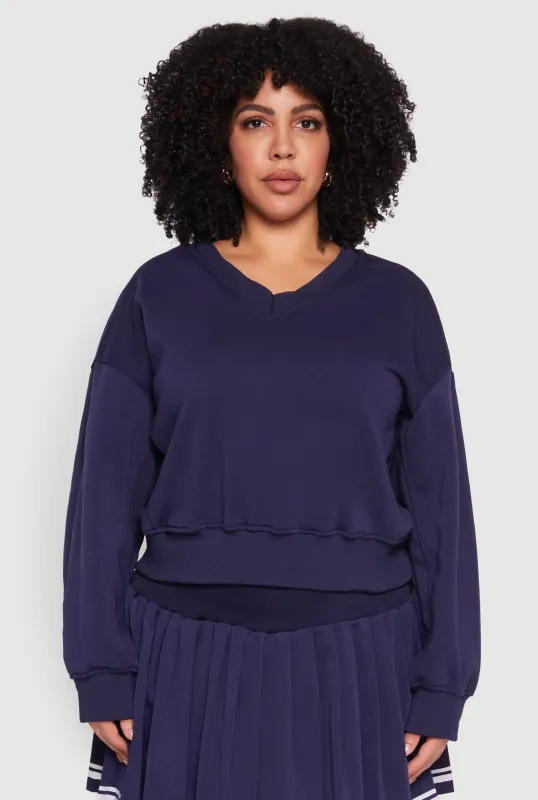 Plus Size V Neck Pullover Sweatshirt sold by Rainbow