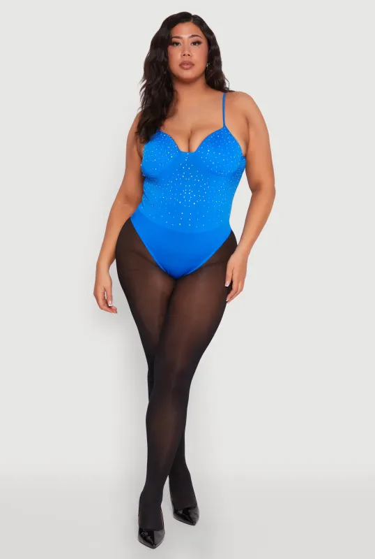 Plus Size Rhinestone Bustier Bodysuit sold by Rainbow