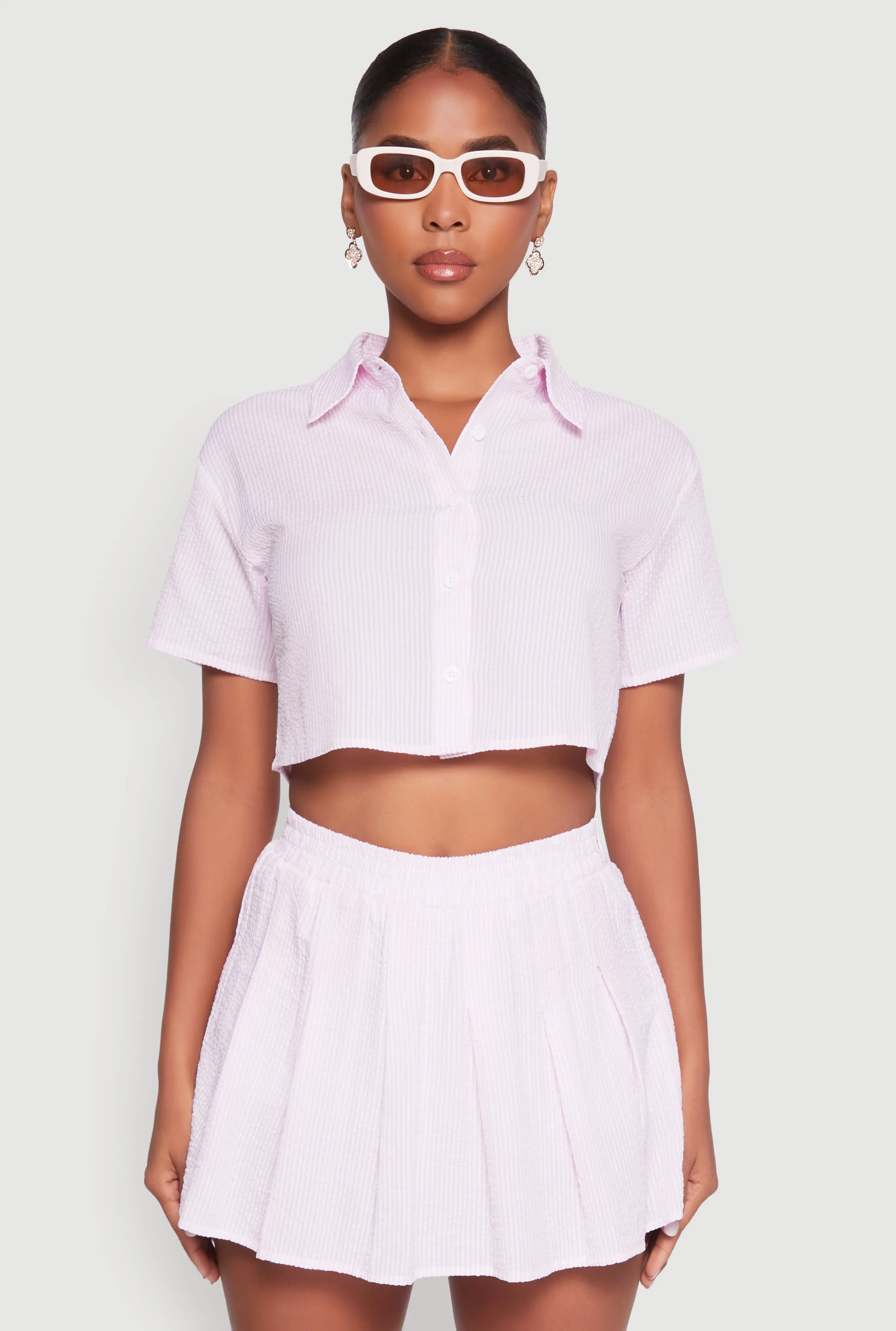 Striped Button Front Cropped Shirt sold by Rainbow