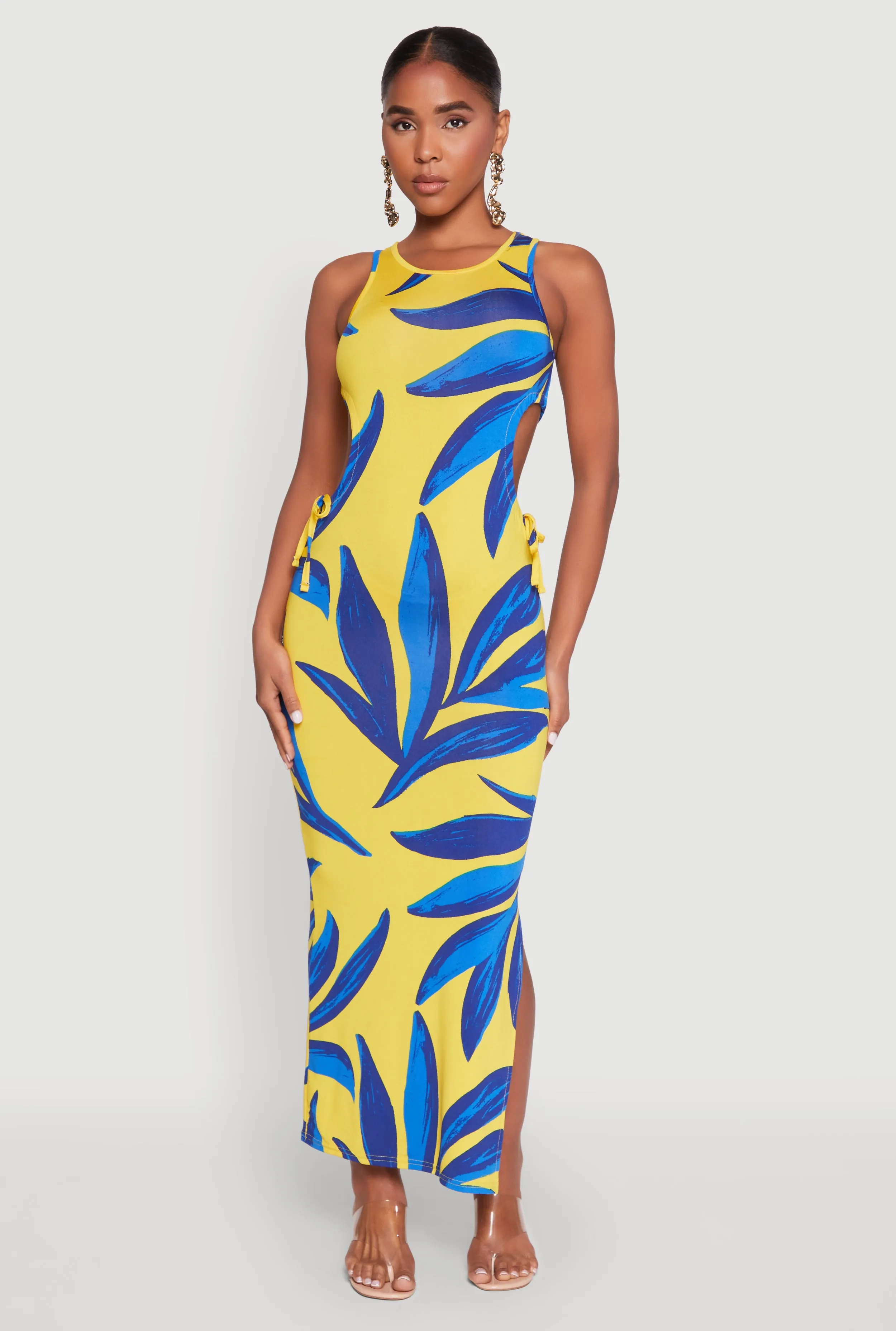 Leaf Print Drawstring Side Cut Out Dress sold by Rainbow product image thumbnail 2
