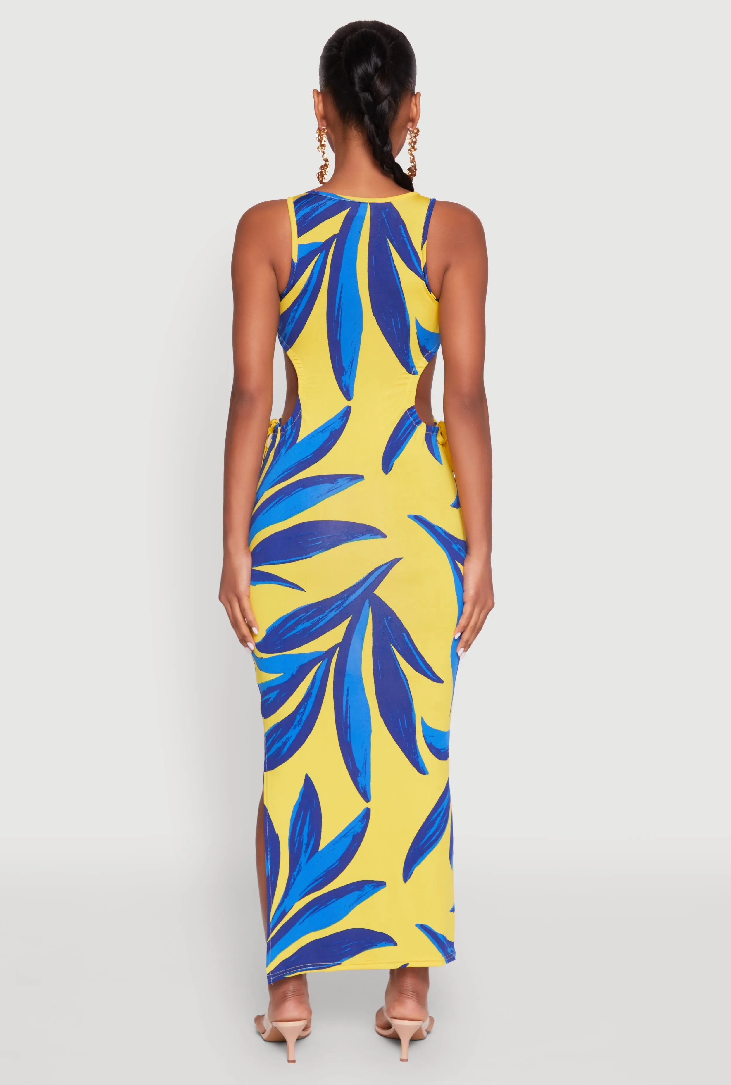 Leaf Print Drawstring Side Cut Out Dress sold by Rainbow product image thumbnail 5