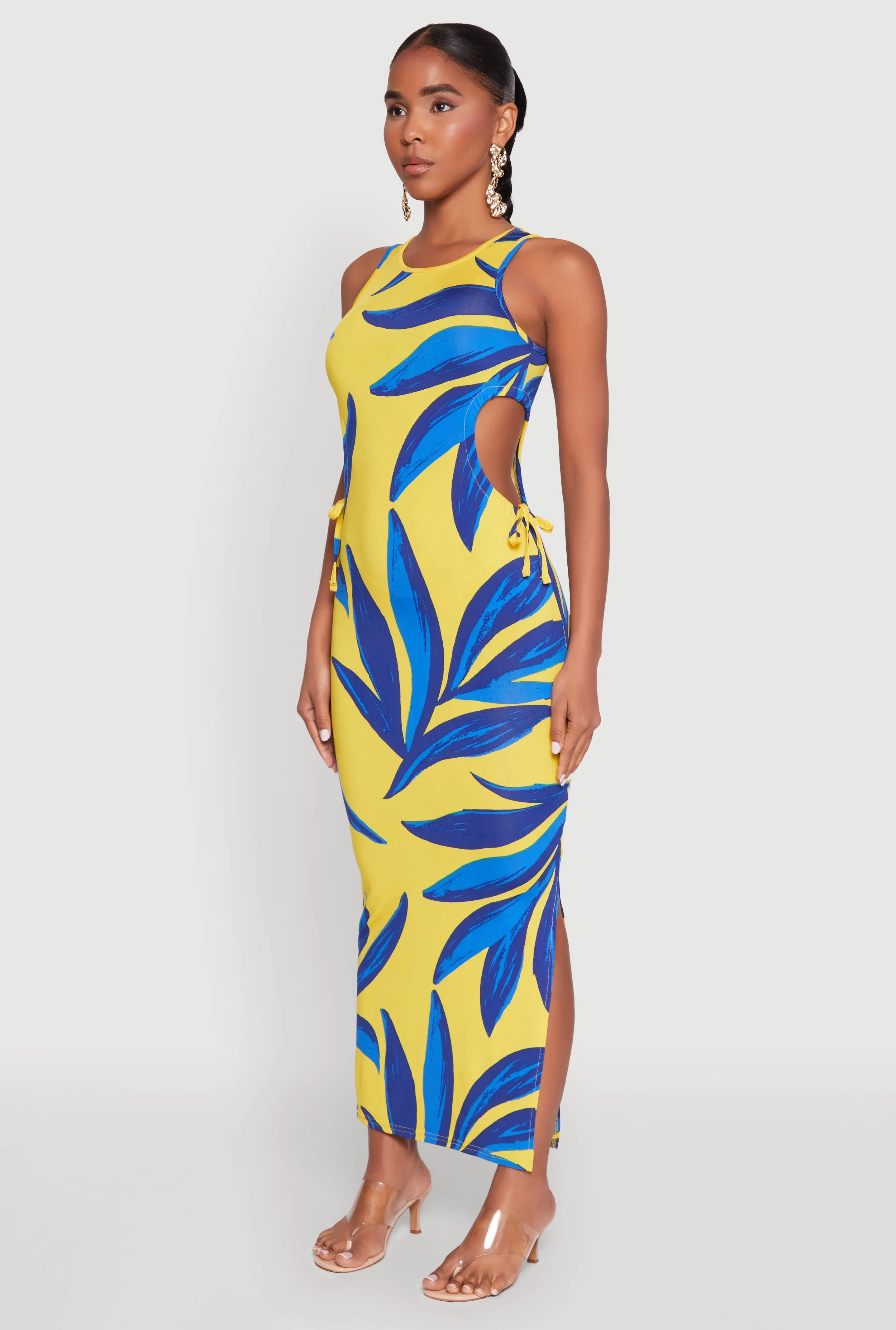 Leaf Print Drawstring Side Cut Out Dress sold by Rainbow product image thumbnail 3