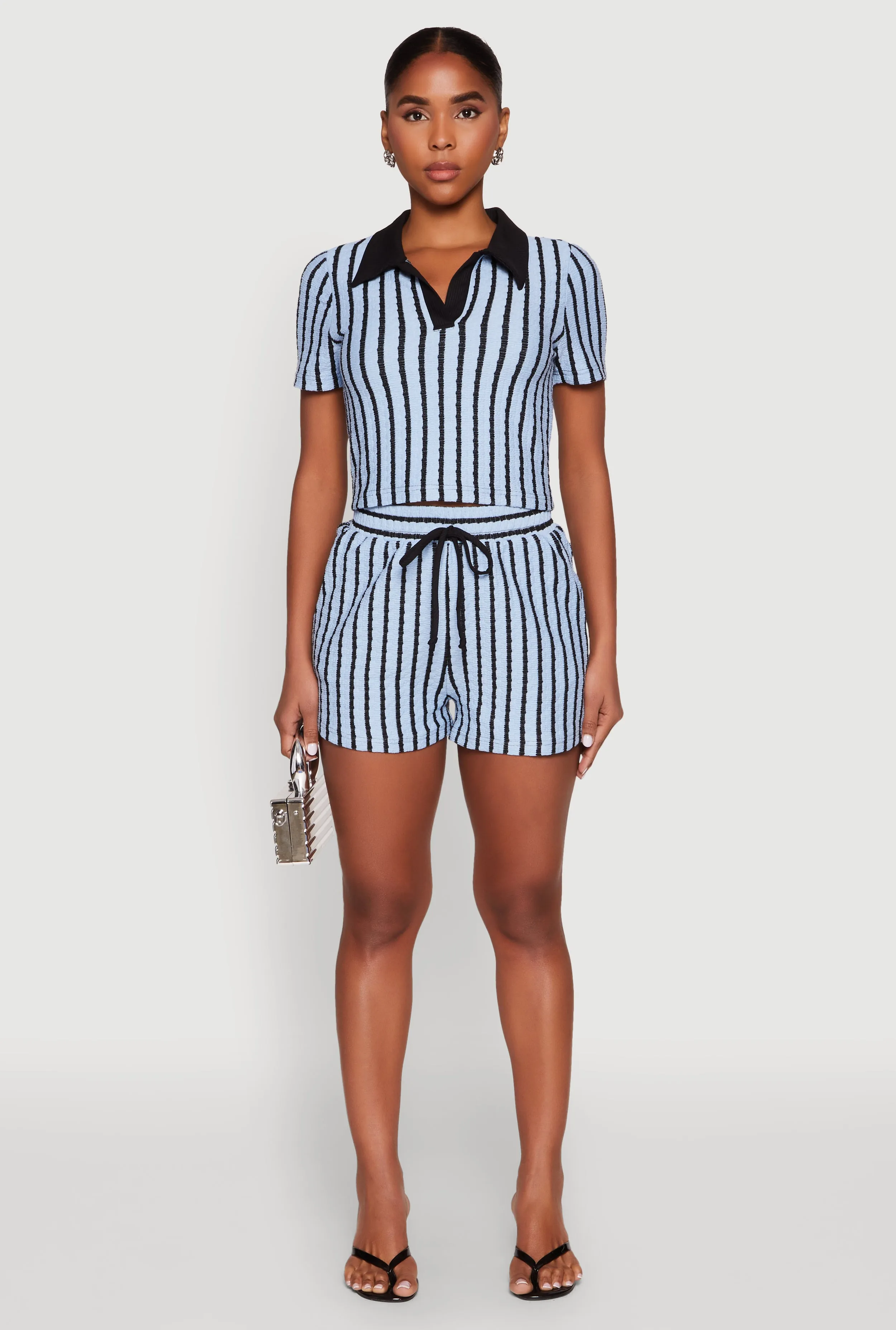 Striped Collared Crop Top sold by Rainbow product image thumbnail 3