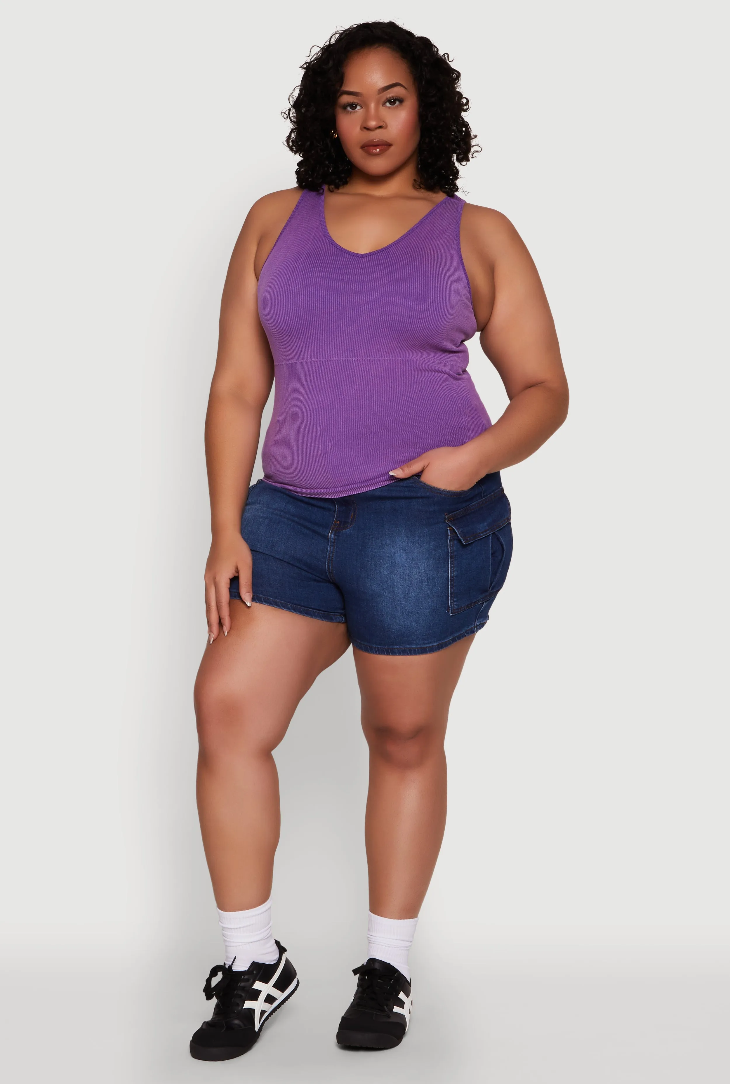 Plus Size Seamless Mineral Wash Shelf Bra Tank Top sold by Rainbow