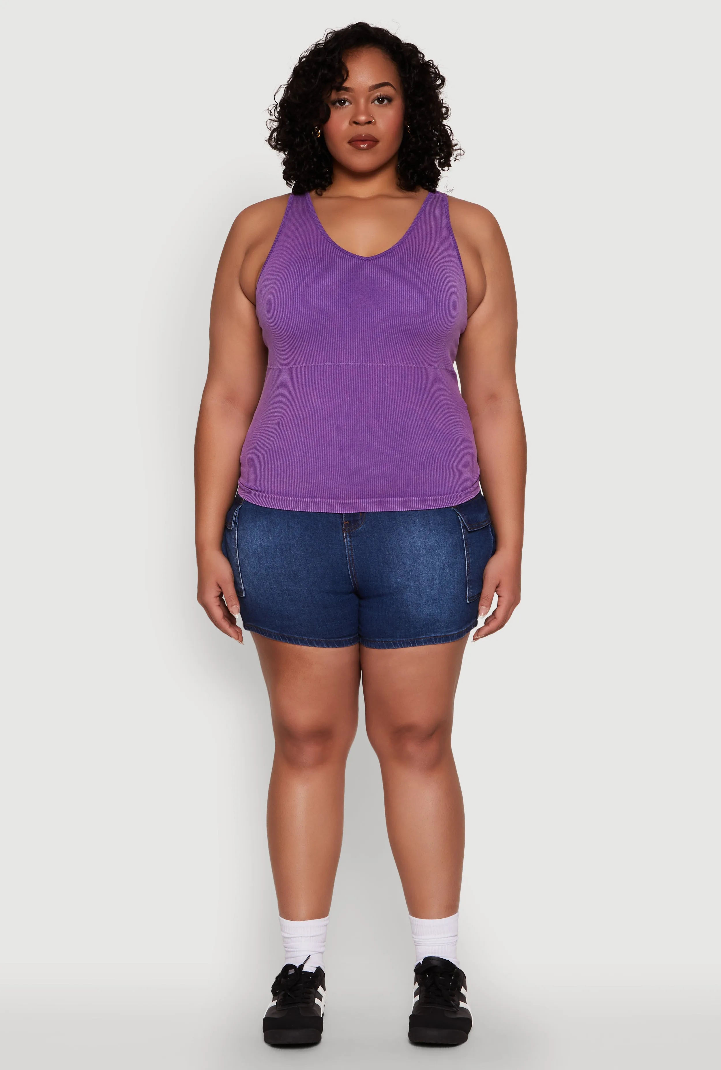 Plus Size Seamless Mineral Wash Shelf Bra Tank Top sold by Rainbow product image thumbnail 3