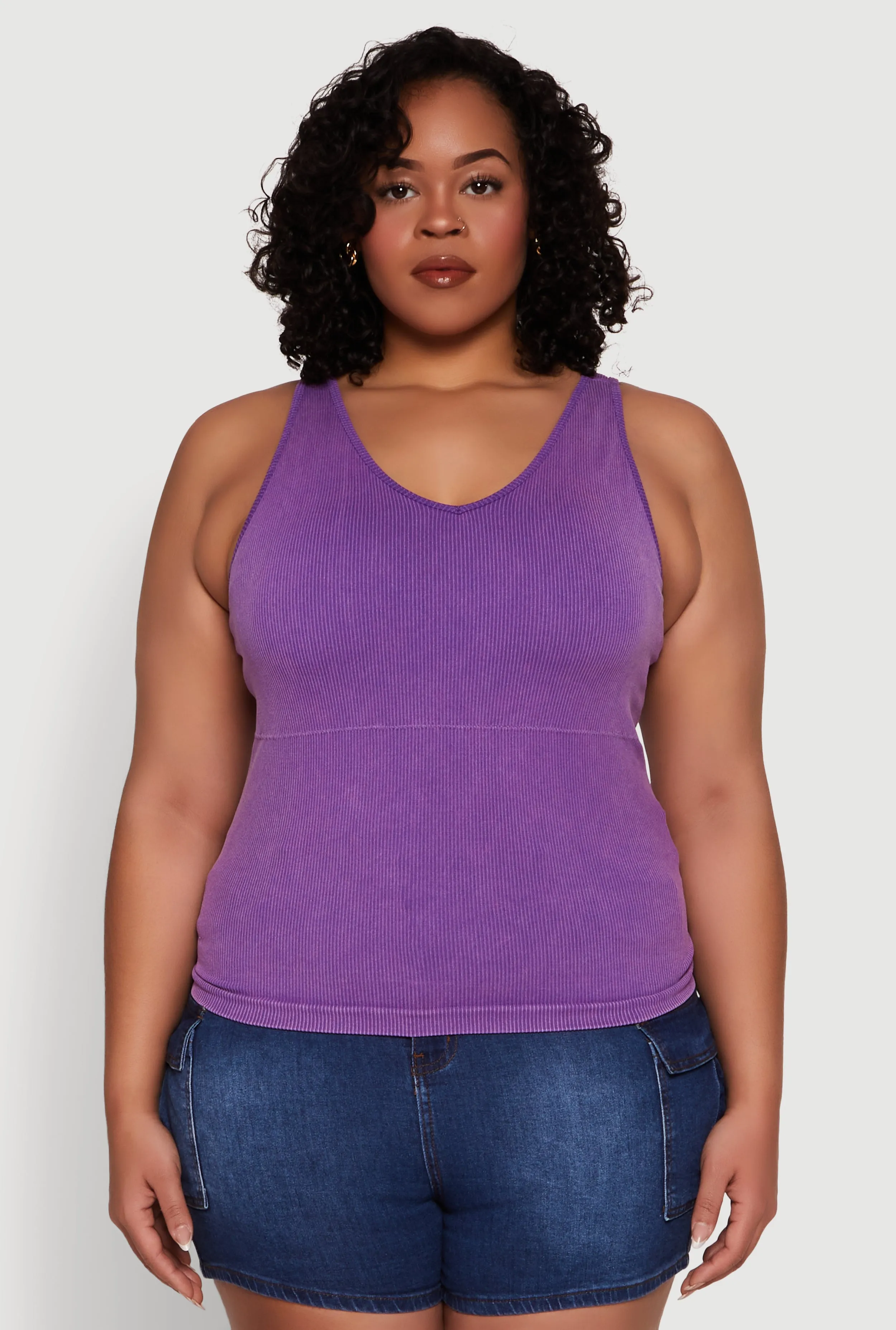 Plus Size Seamless Mineral Wash Shelf Bra Tank Top sold by Rainbow product image thumbnail 2