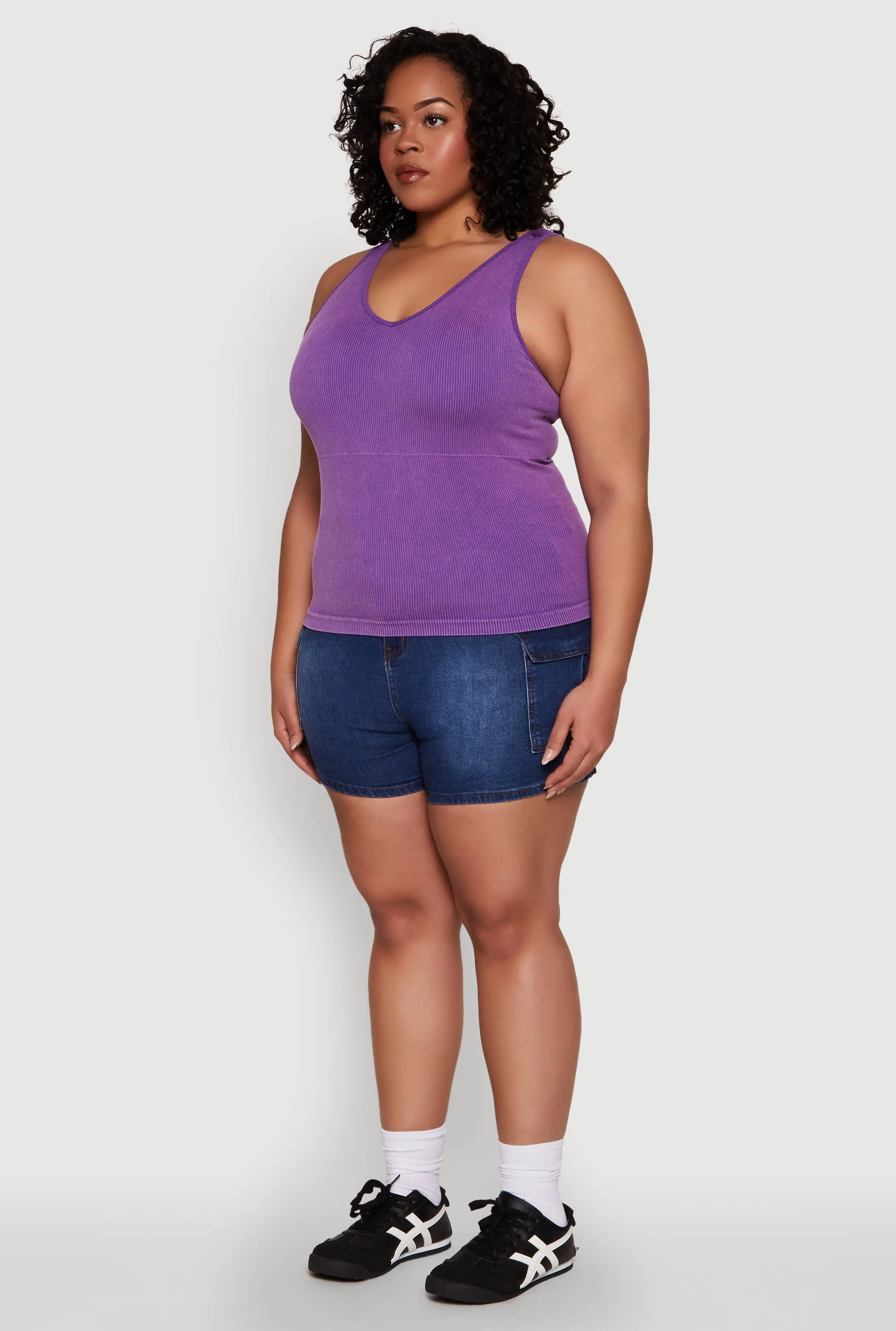 Plus Size Seamless Mineral Wash Shelf Bra Tank Top sold by Rainbow product image thumbnail 5