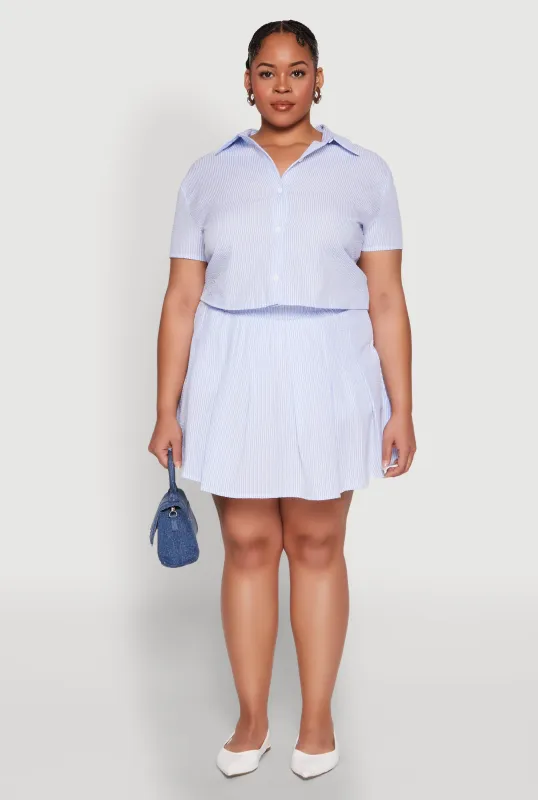 Plus Size Almost Famous Striped Seersucker Pleated Skirt sold by Rainbow