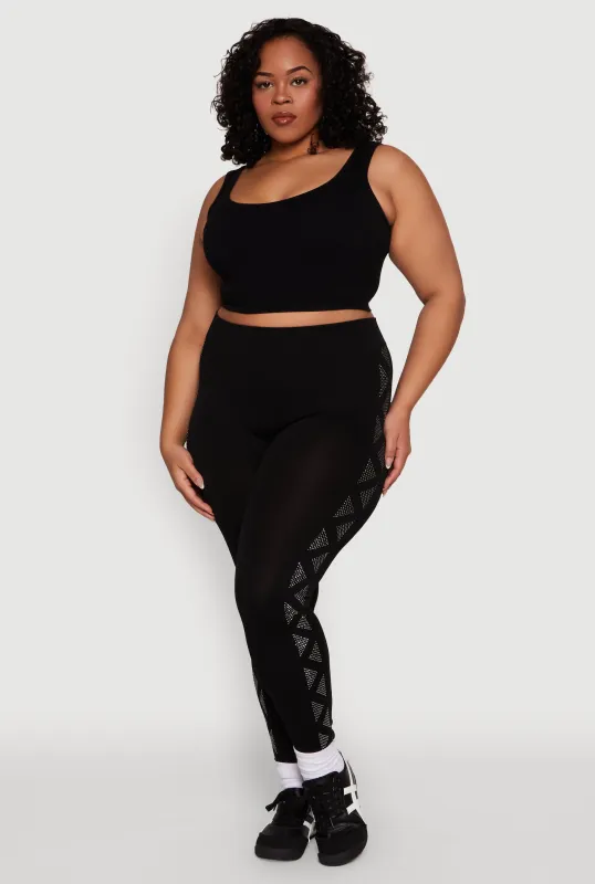 Plus Size Triangle Rhinestone Seamless Leggings sold by Rainbow
