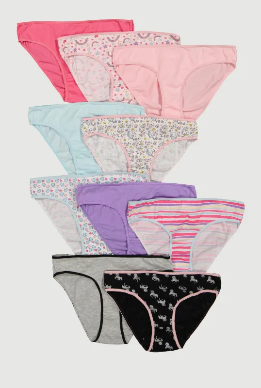 Girls Printed Pattern Contrast Trim Panties 10 Pack sold by Rainbow