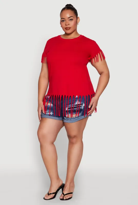 Plus Size Fringe Trim Tee sold by Rainbow
