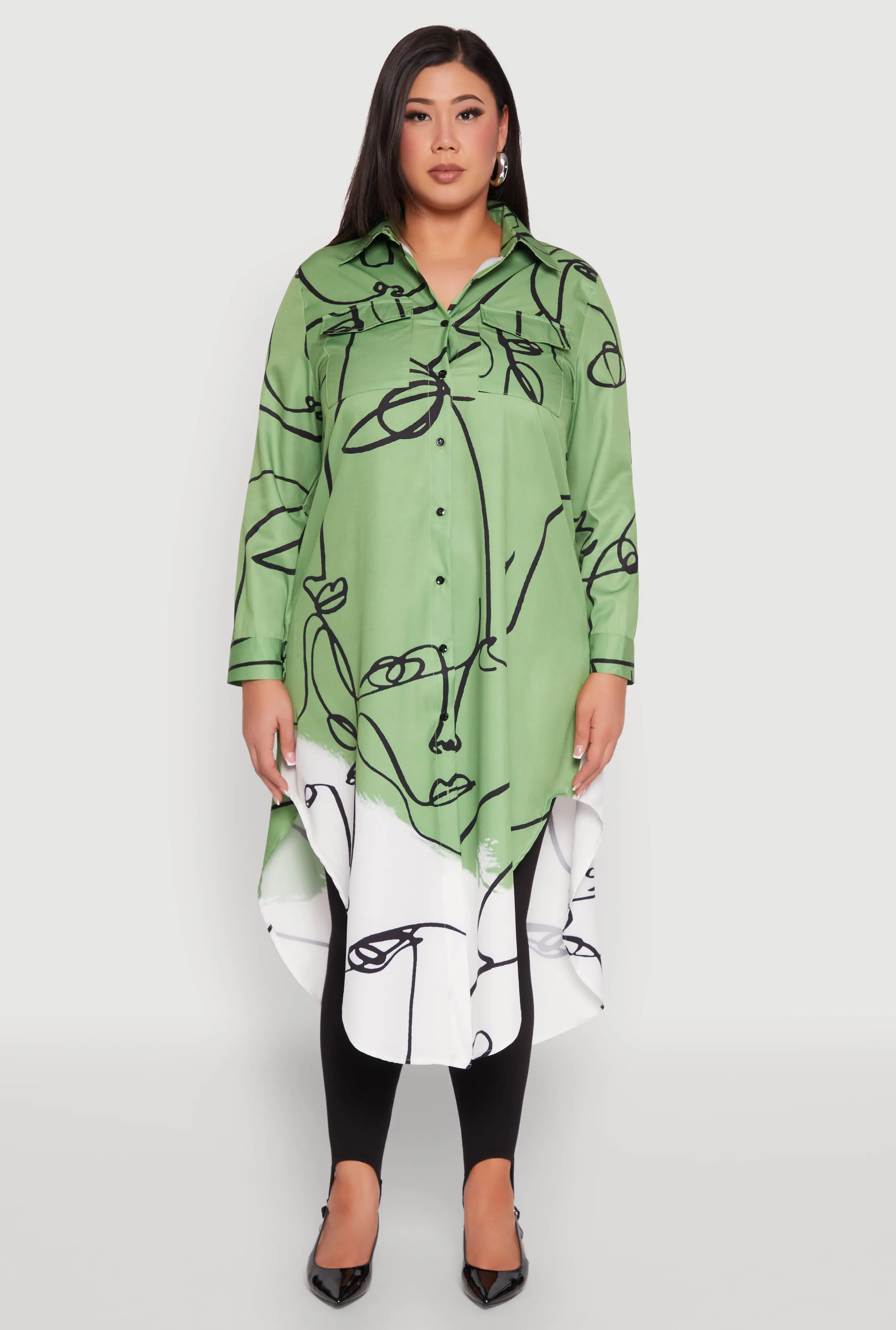 Plus Size Abstract Faces Button Front Maxi Top sold by Rainbow