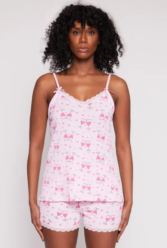 Wine Glass Heart Print Pajama Cami and Pants sold by Rainbow