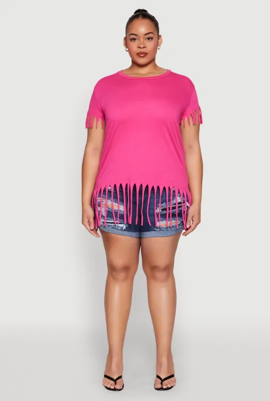 Plus Size Fringe Trim Tee sold by Rainbow