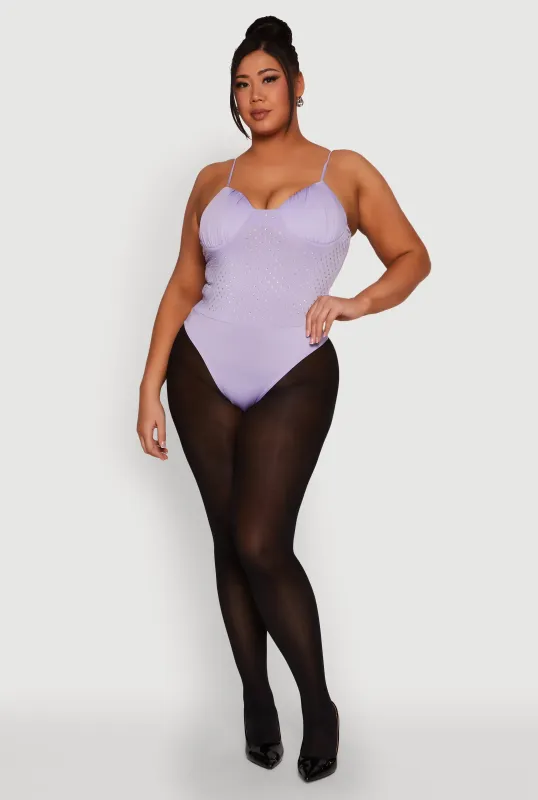 Plus Size Rhinestone Ruched Padded Bustier Bodysuit sold by Rainbow