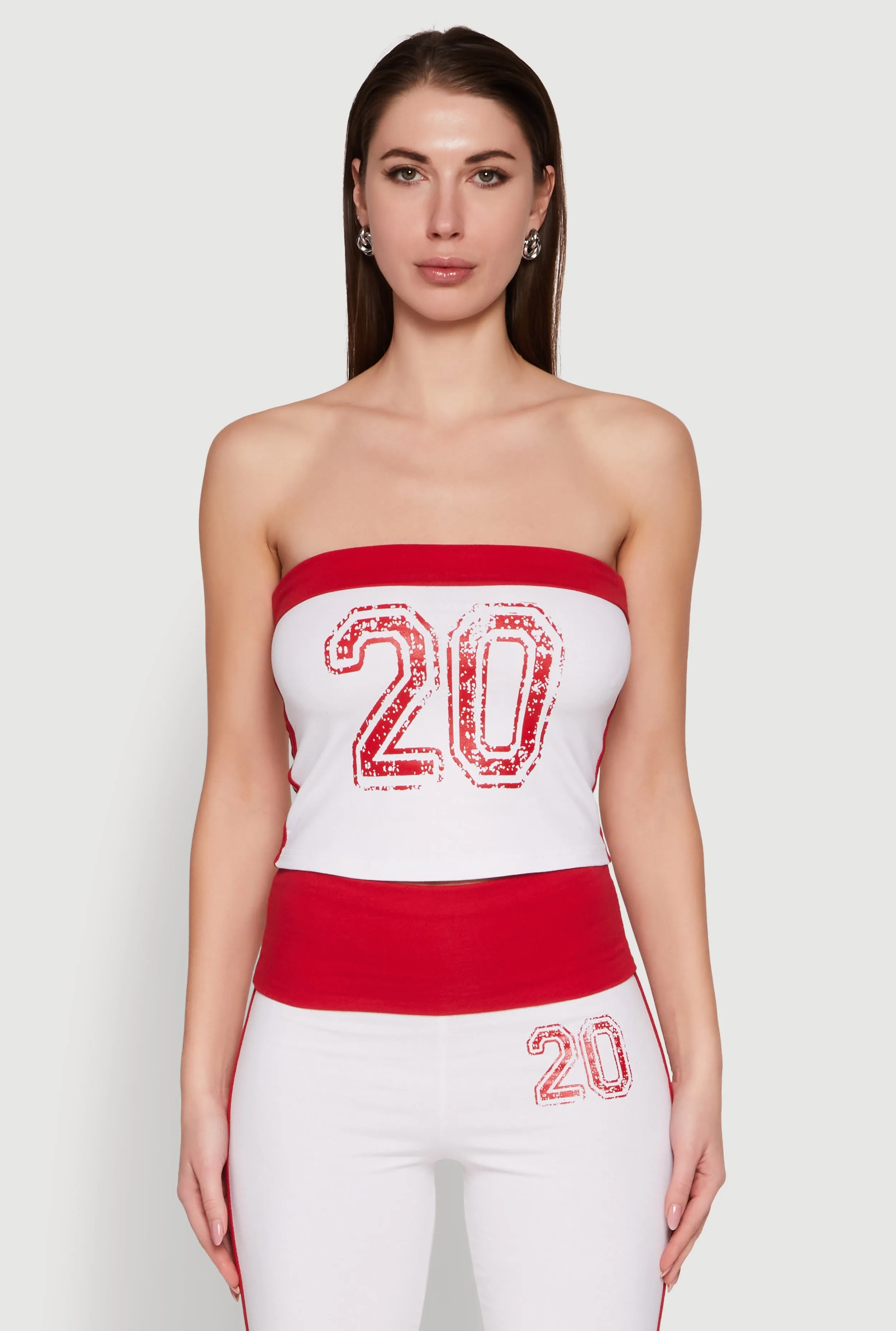 Varsity Stripe Graphic Print Tube Top sold by Rainbow