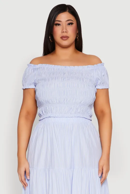 Plus Size Almost Famous Striped Smocked Crop Top sold by Rainbow