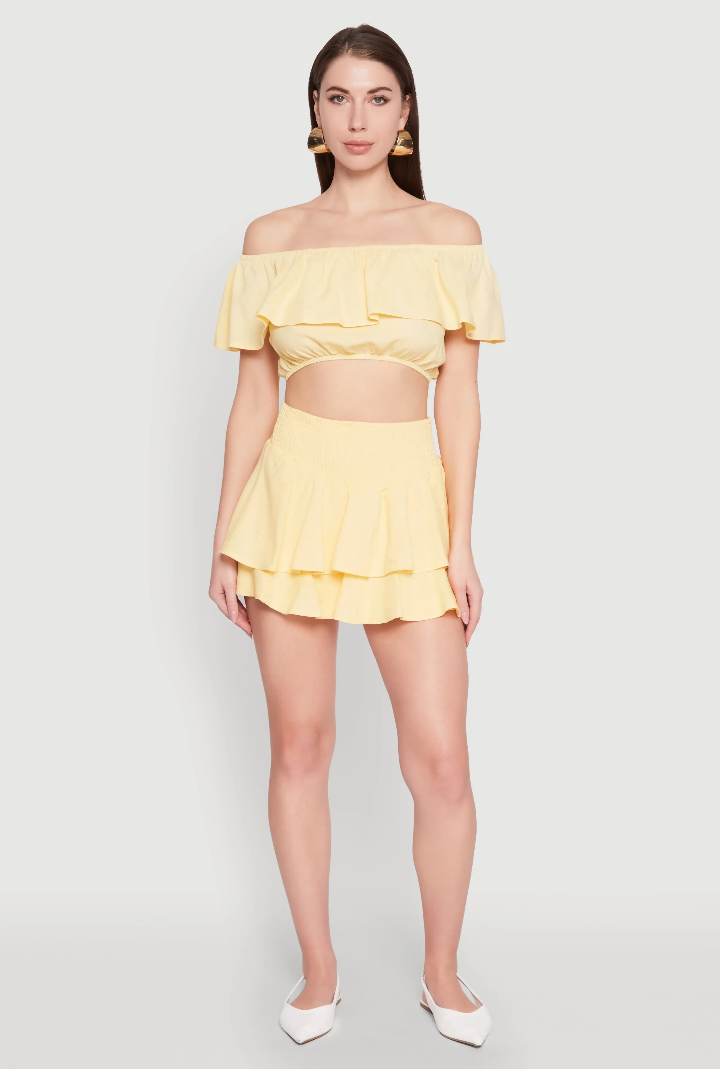 Almost Famous Ruffle Overlay Off the Shoulder Crop Top sold by Rainbow product image thumbnail 2
