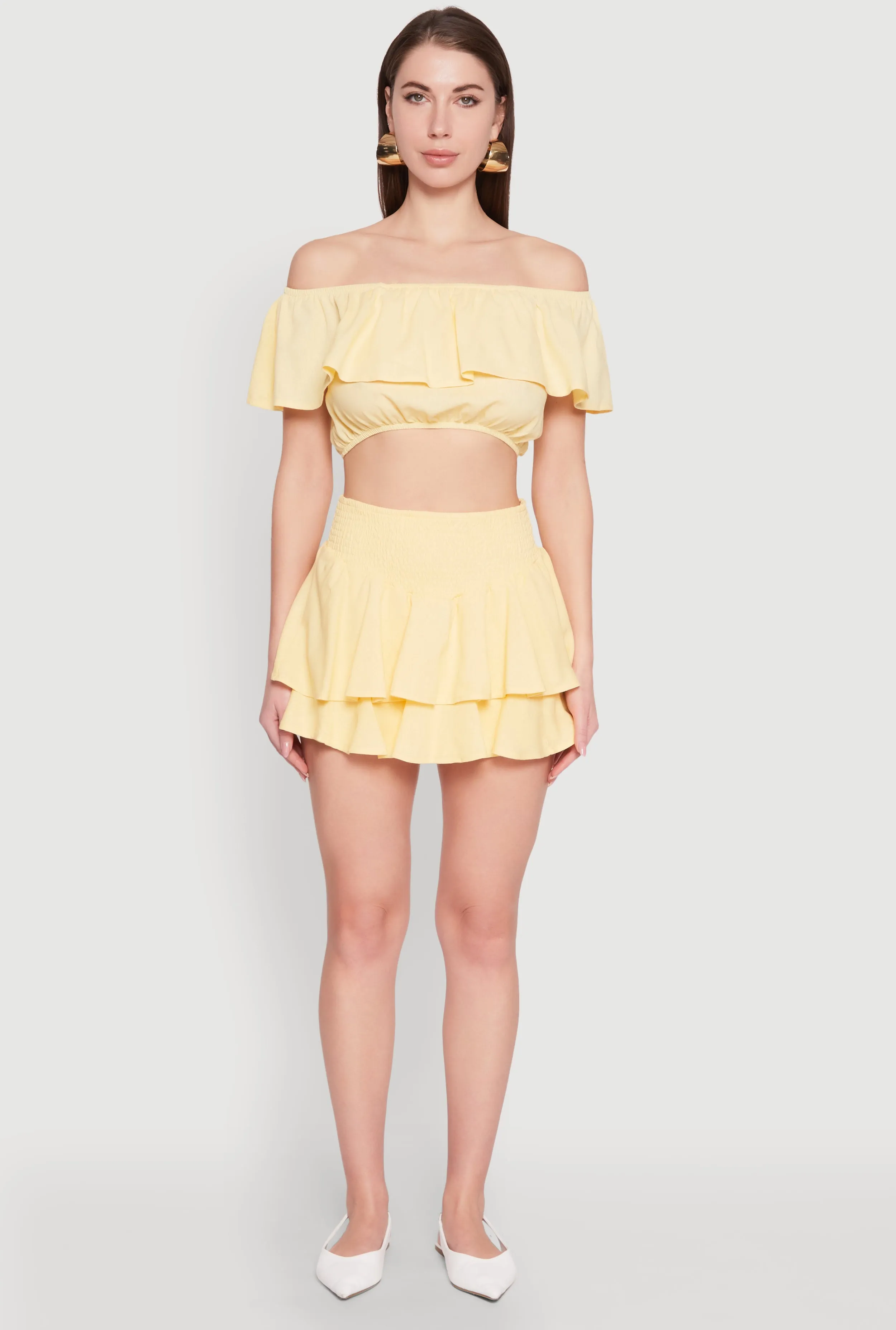 Almost Famous Ruffle Overlay Off the Shoulder Crop Top sold by Rainbow product image thumbnail 3