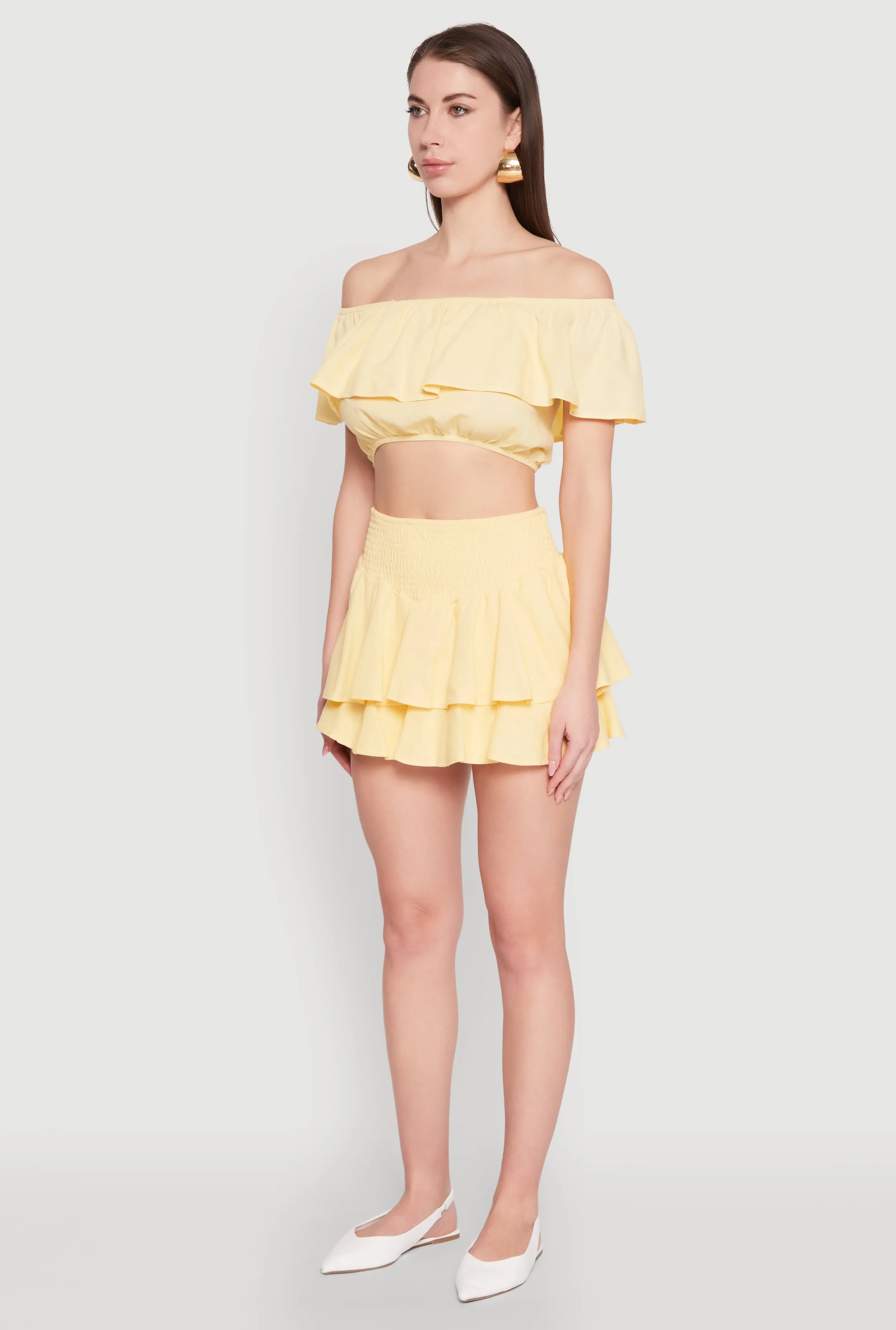 Almost Famous Ruffle Overlay Off the Shoulder Crop Top sold by Rainbow product image thumbnail 5