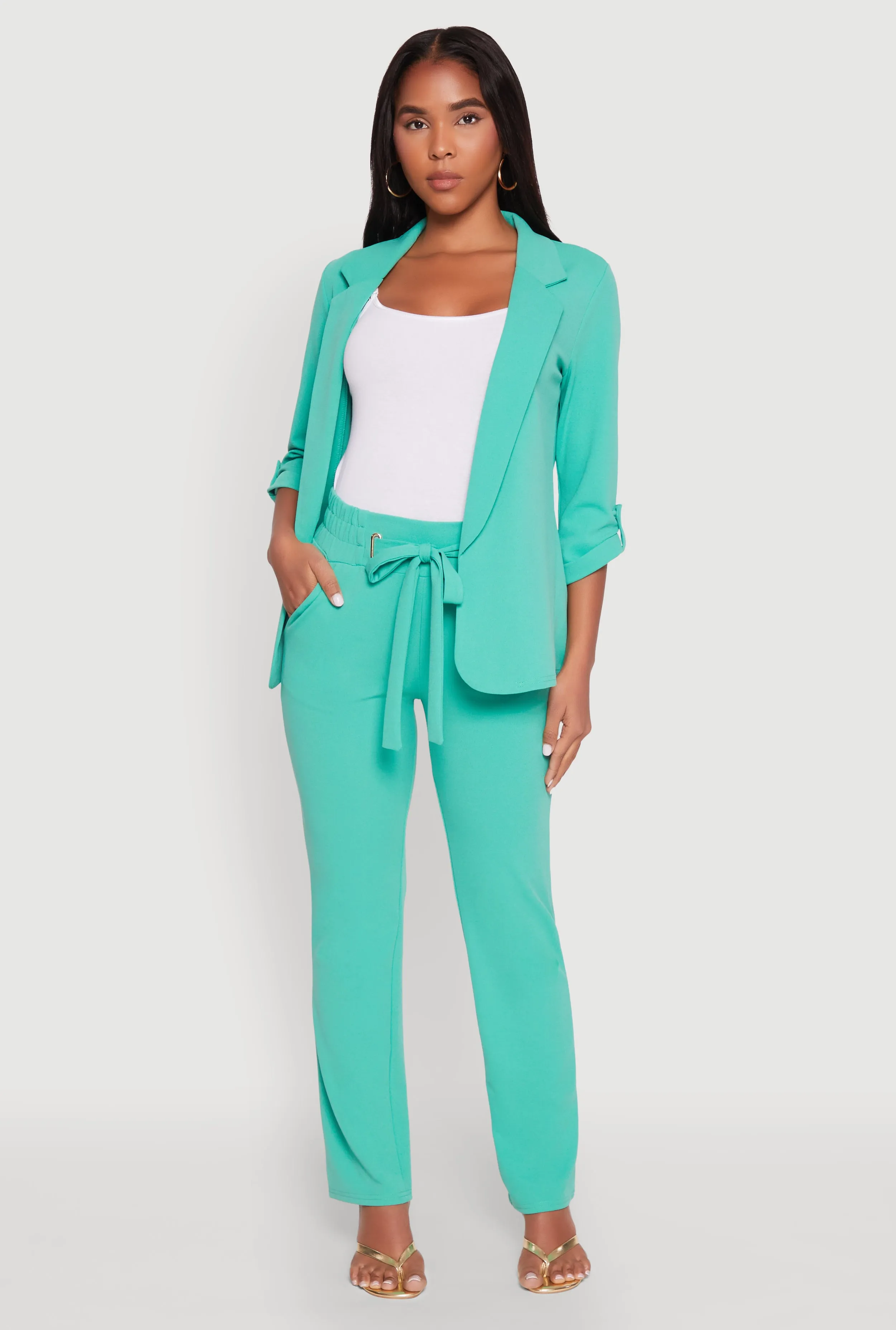 Crepe Knit Tie Front Dress Pants sold by Rainbow