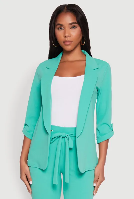 Tabbed Roll Sleeve Lapel Collar Blazer sold by Rainbow