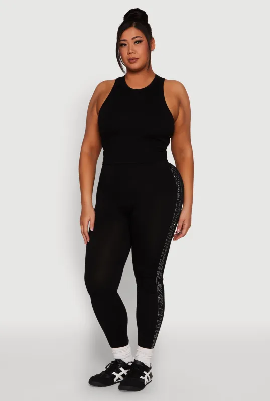 Plus Size High Waisted Greek Key Side Stripe Leggings sold by Rainbow