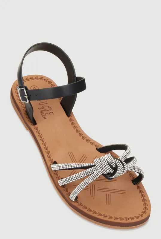 Girls Rhinestone Studded Twist Band Ankle Strap Sandals sold by Rainbow