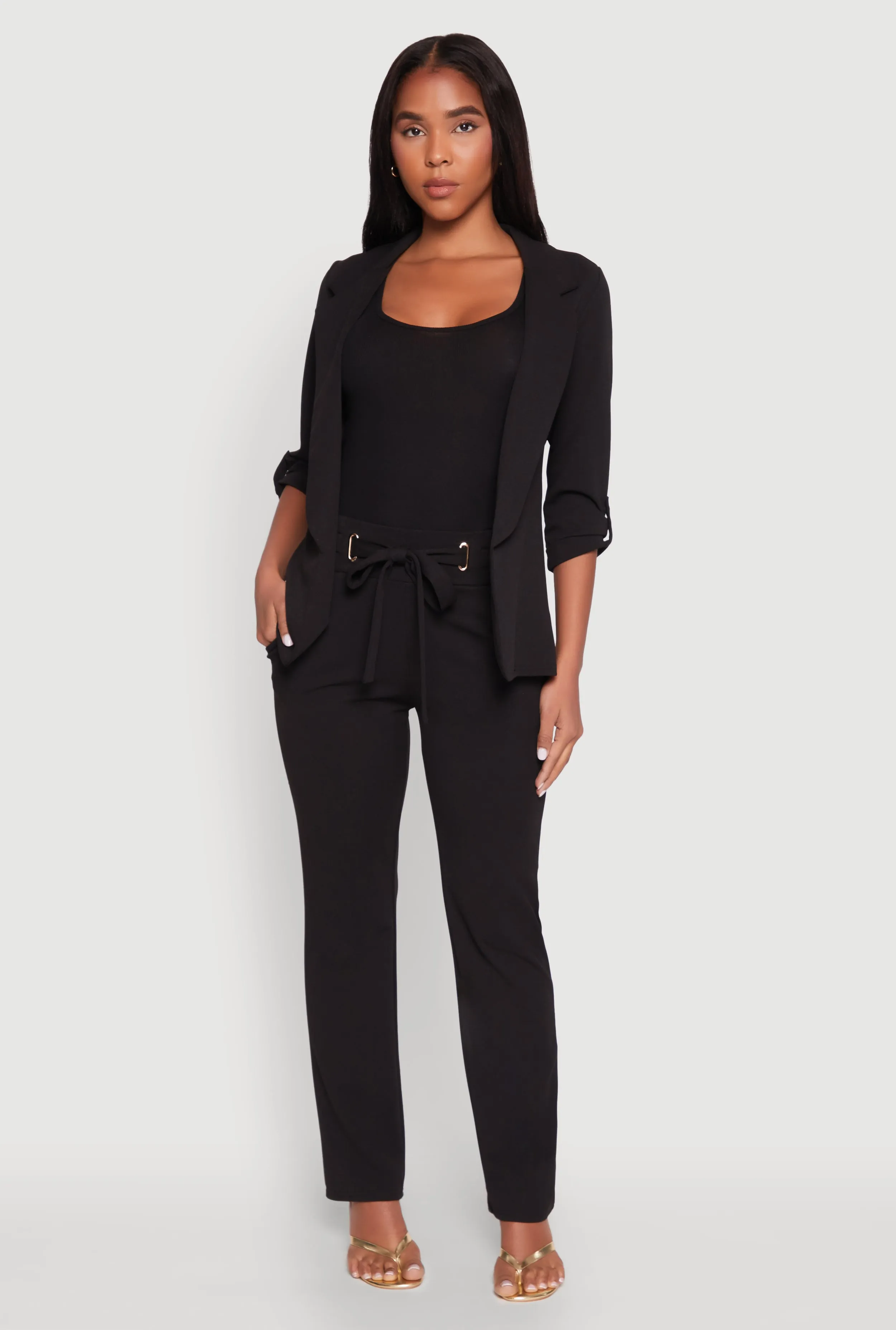 Crepe Knit Tie Front Dress Pants sold by Rainbow