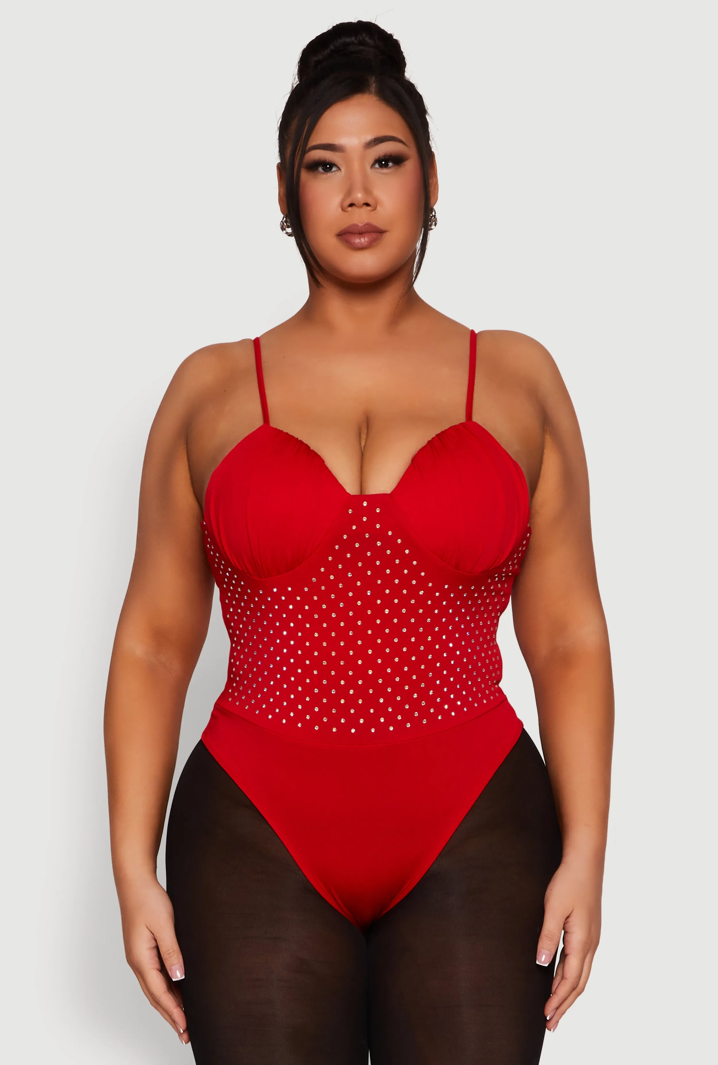 Plus Size Rhinestone Ruched Padded Bustier Bodysuit sold by Rainbow product image thumbnail 2