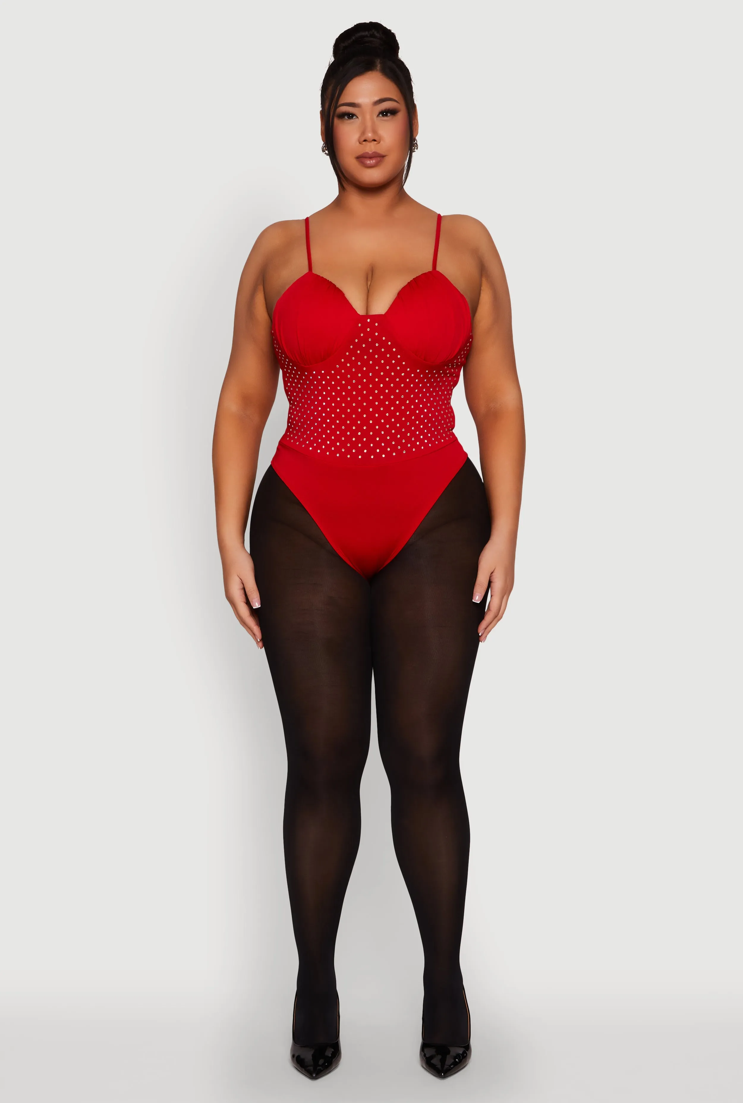 Plus Size Rhinestone Ruched Padded Bustier Bodysuit sold by Rainbow product image thumbnail 3