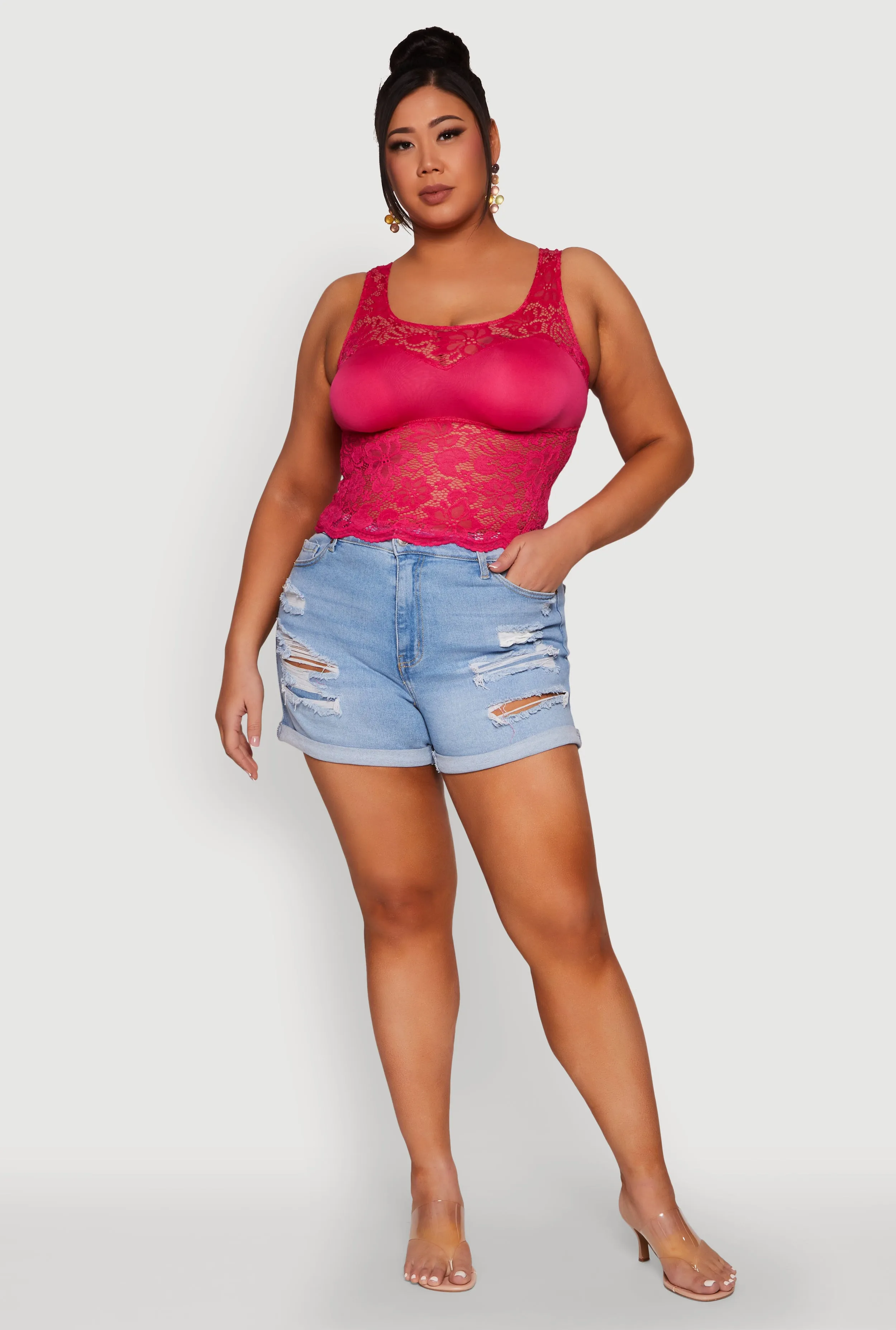 Plus Size Floral Lace Scoop Neck Tank Top sold by Rainbow